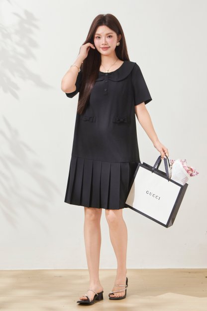 Doll round neck short sleeved folded dress FXQ7099