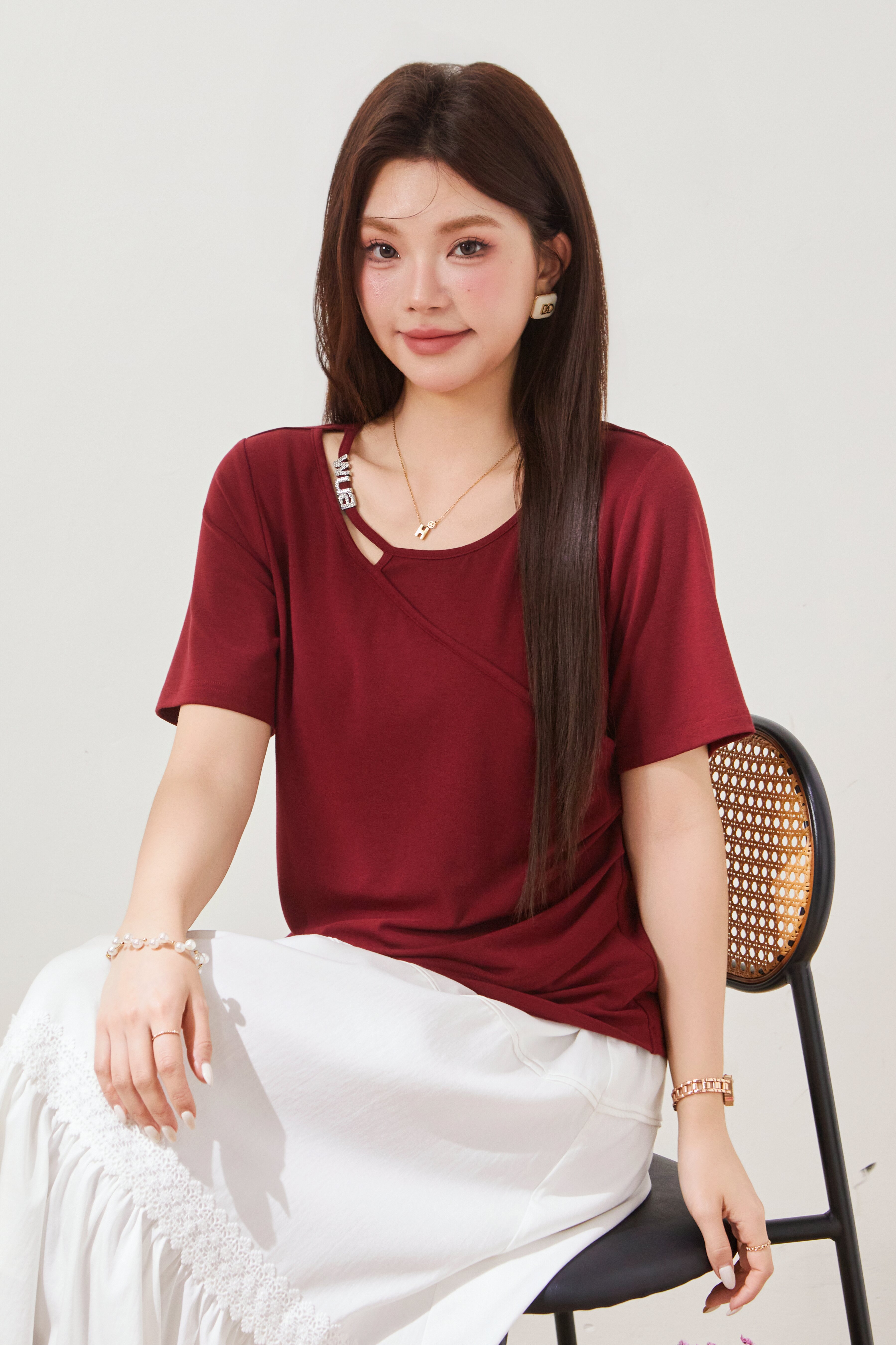 Irregular Slimming and Concealing Lyocell T-shirt FXZ7060