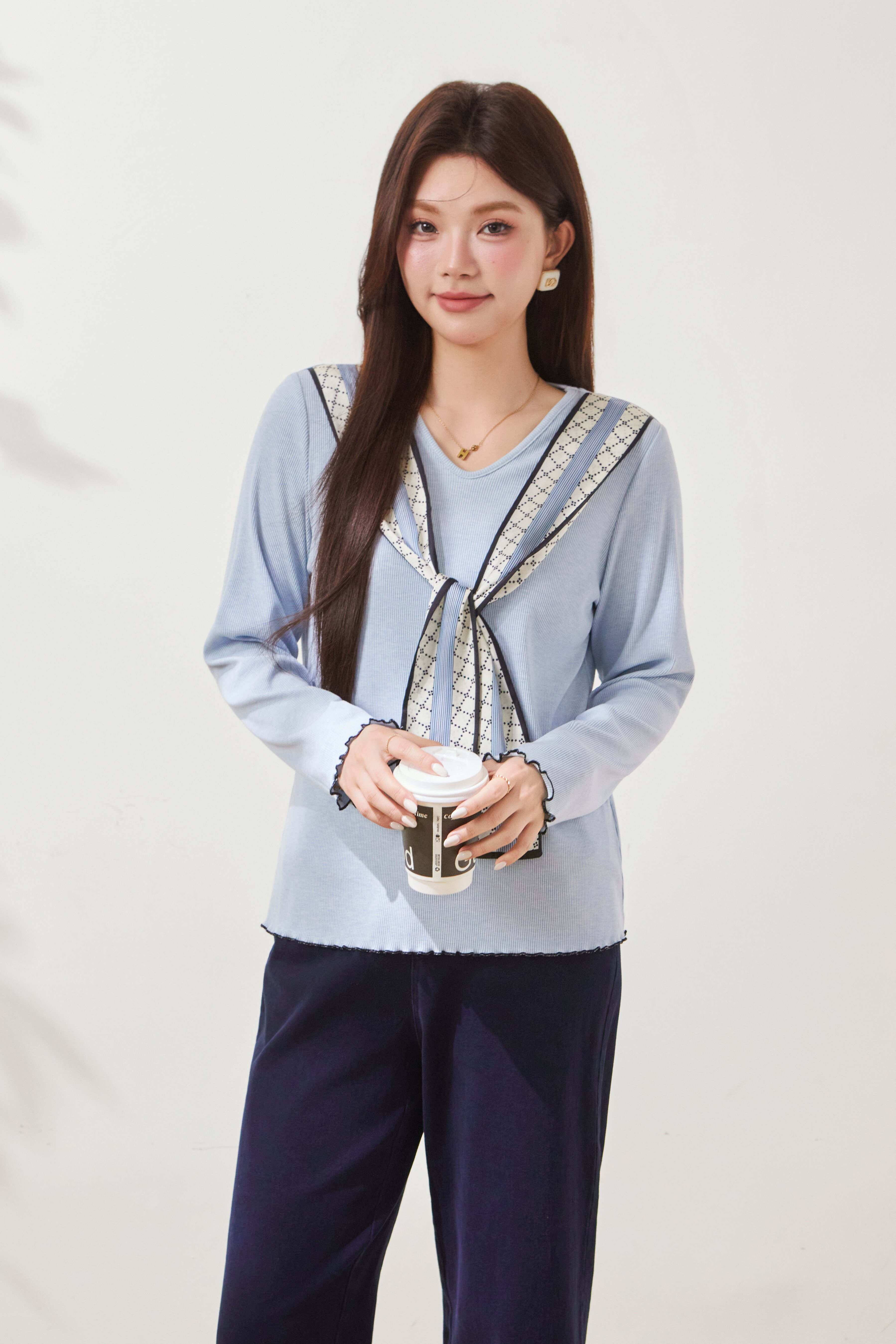 Silk Scarf Fake Two-Piece T-Shirt FCZ6898