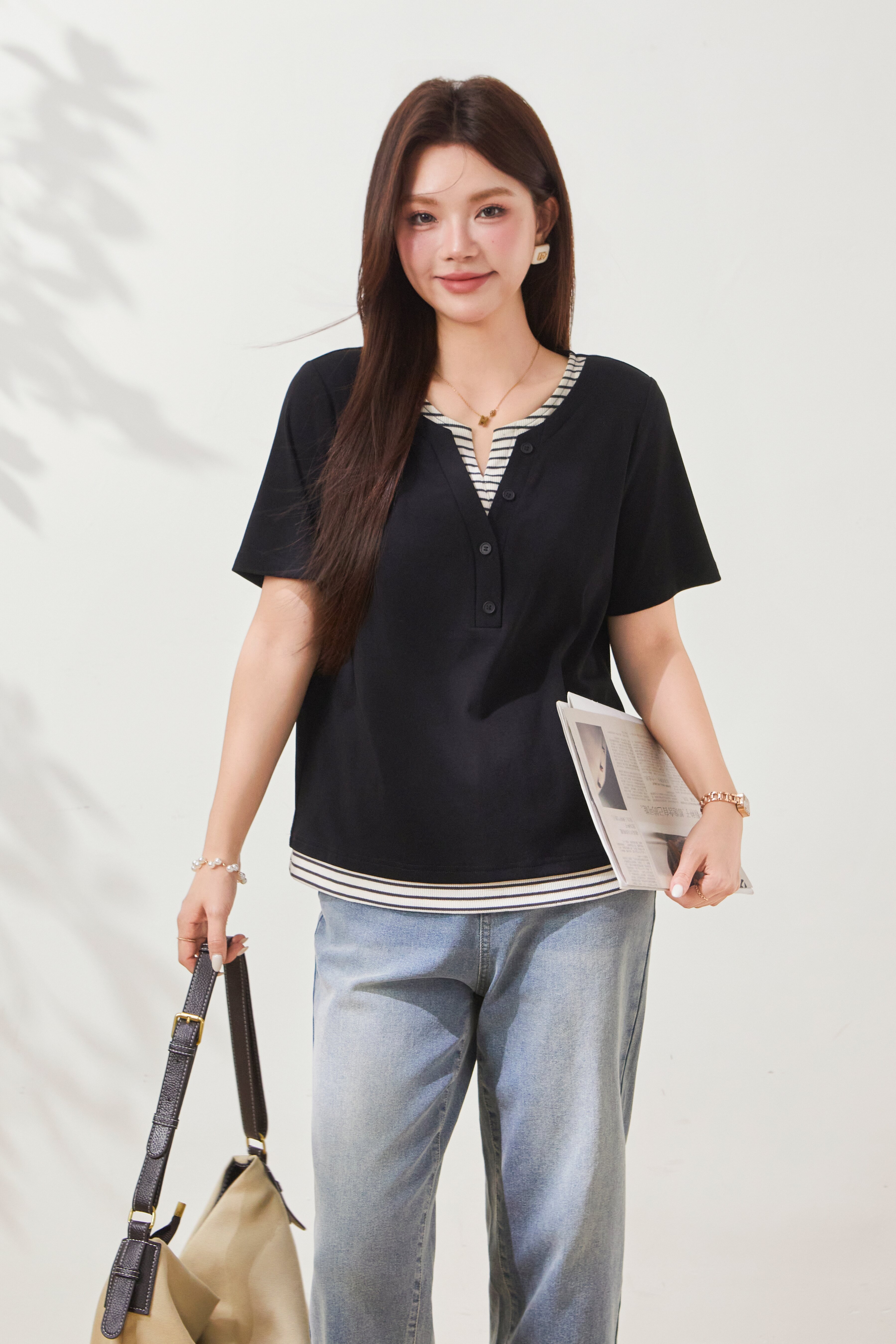 Fake two clean striped T-shirts FXZ7091