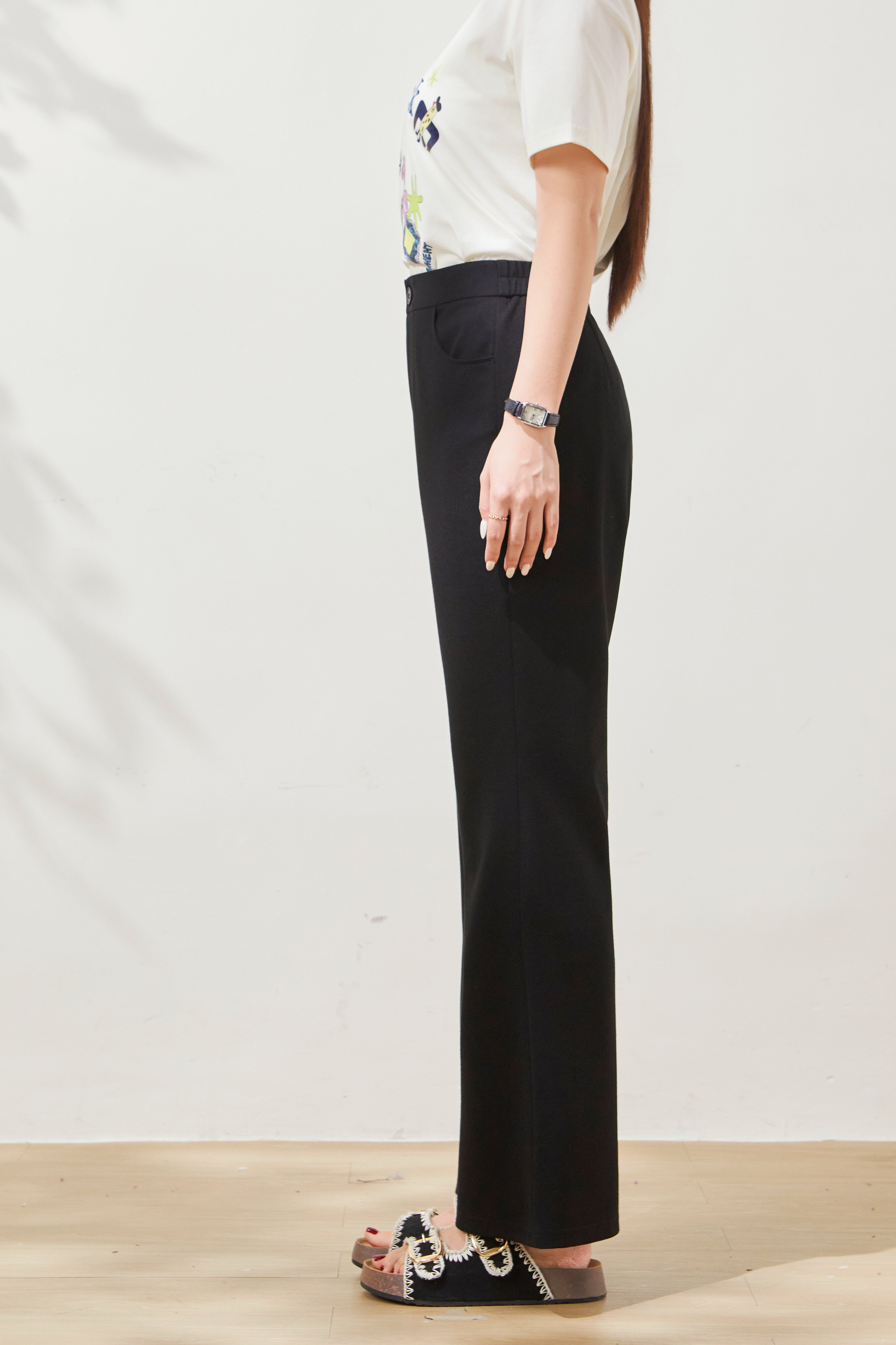 High-waisted slimming slightly elastic flared pants FXK8027