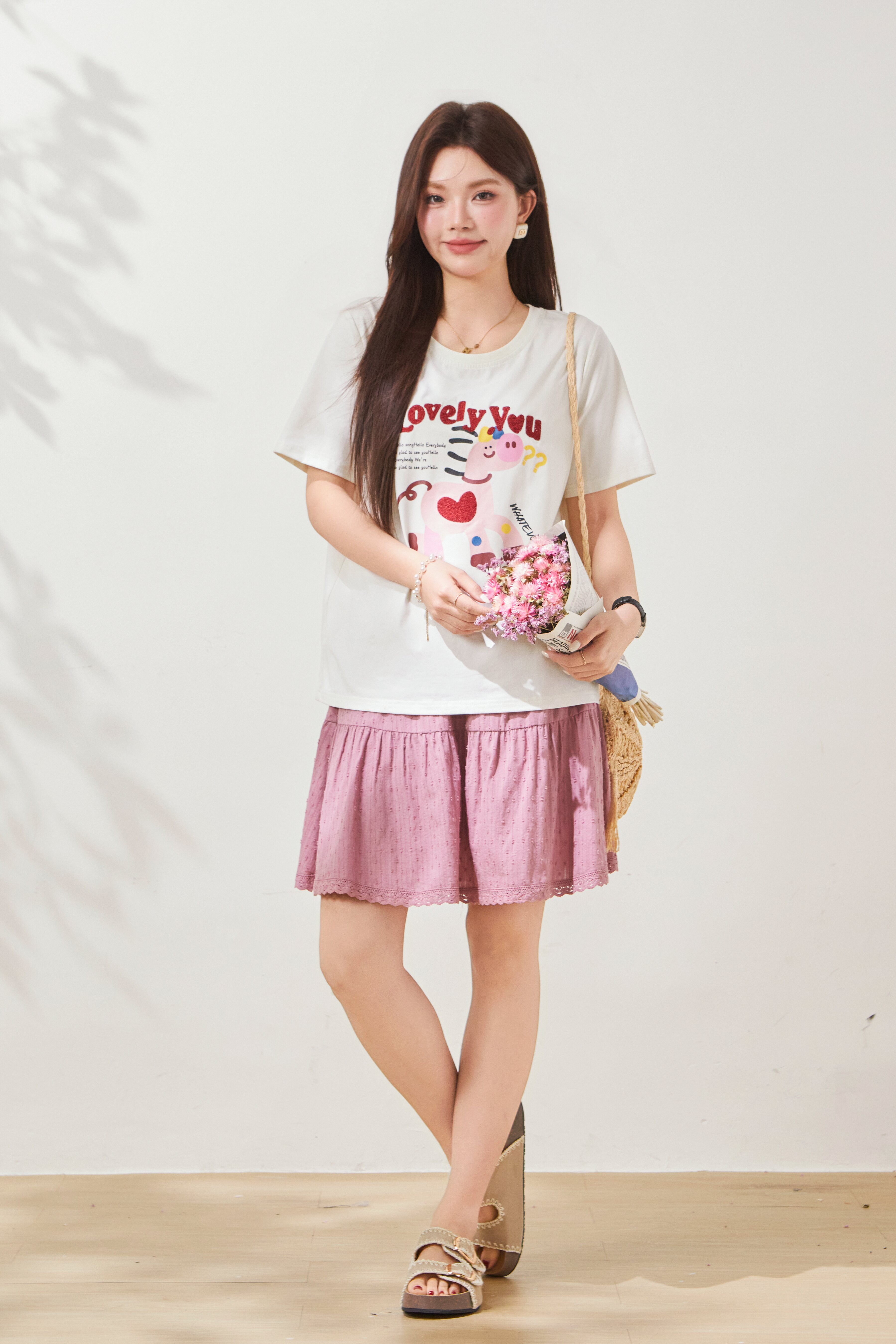 Cartoon Age Reducing Boutique Embroidered Printed T-shirt FXZ8050