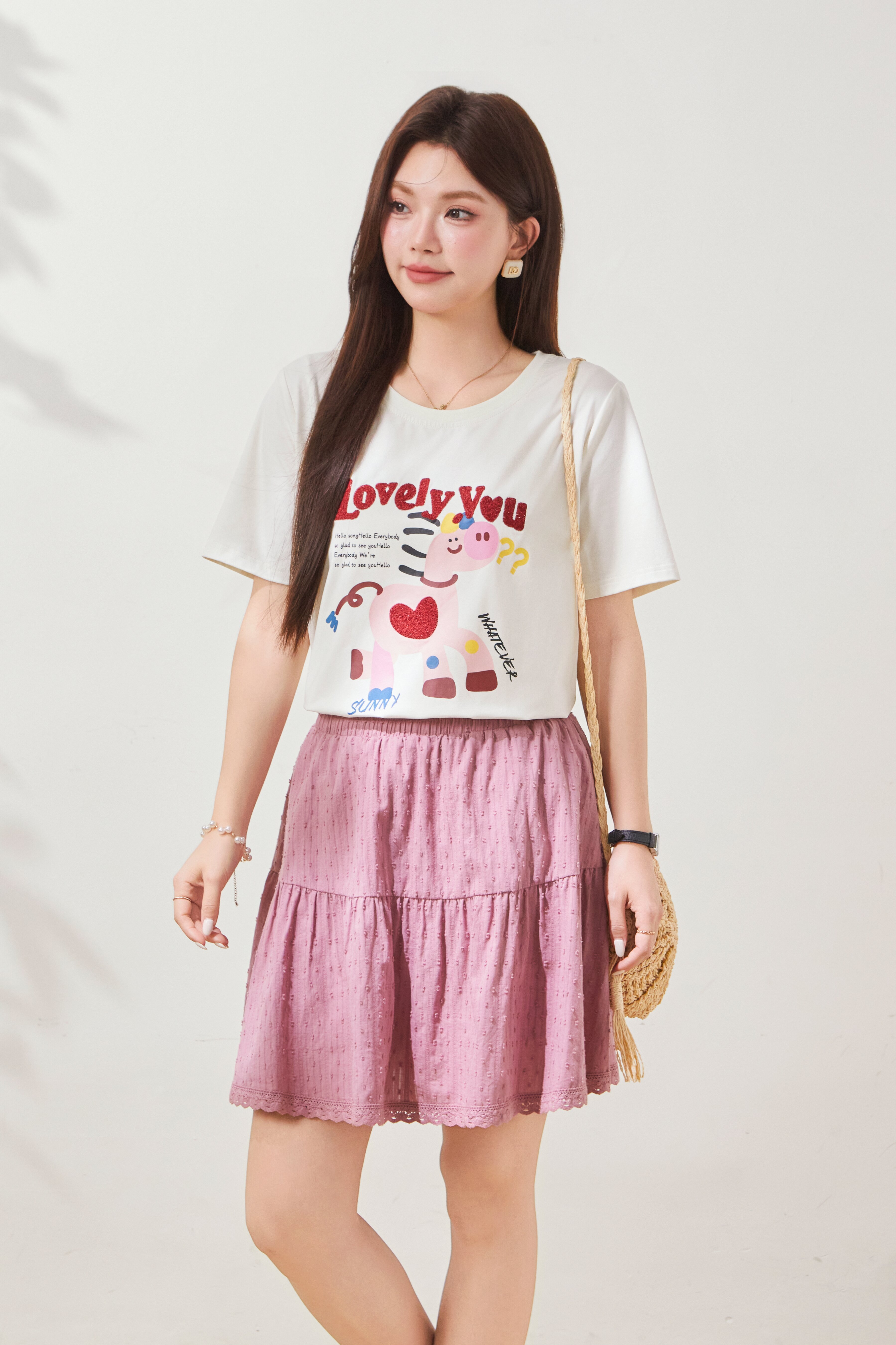 Cartoon Age Reducing Boutique Embroidered Printed T-shirt FXZ8050