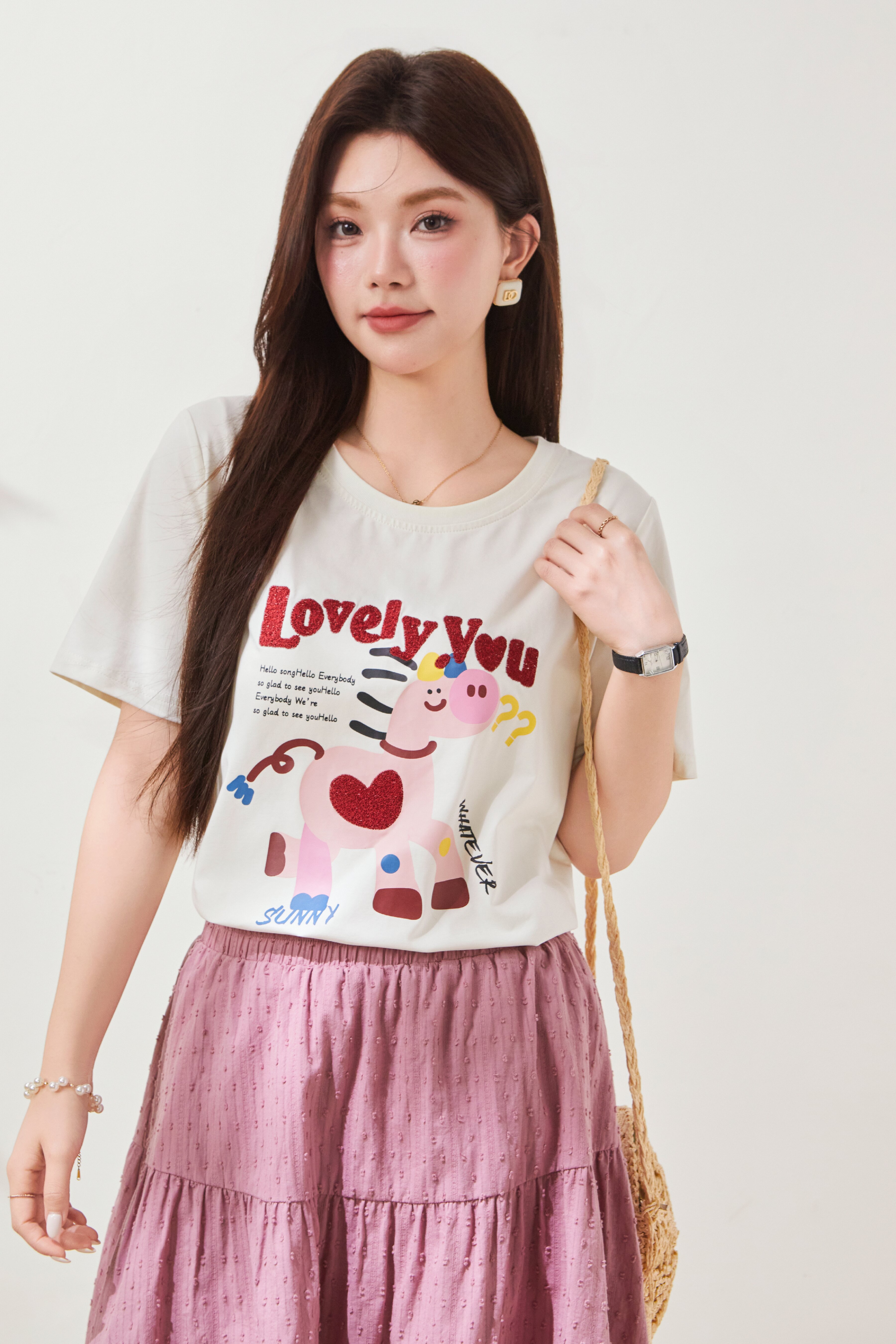Cartoon Age Reducing Boutique Embroidered Printed T-shirt FXZ8050