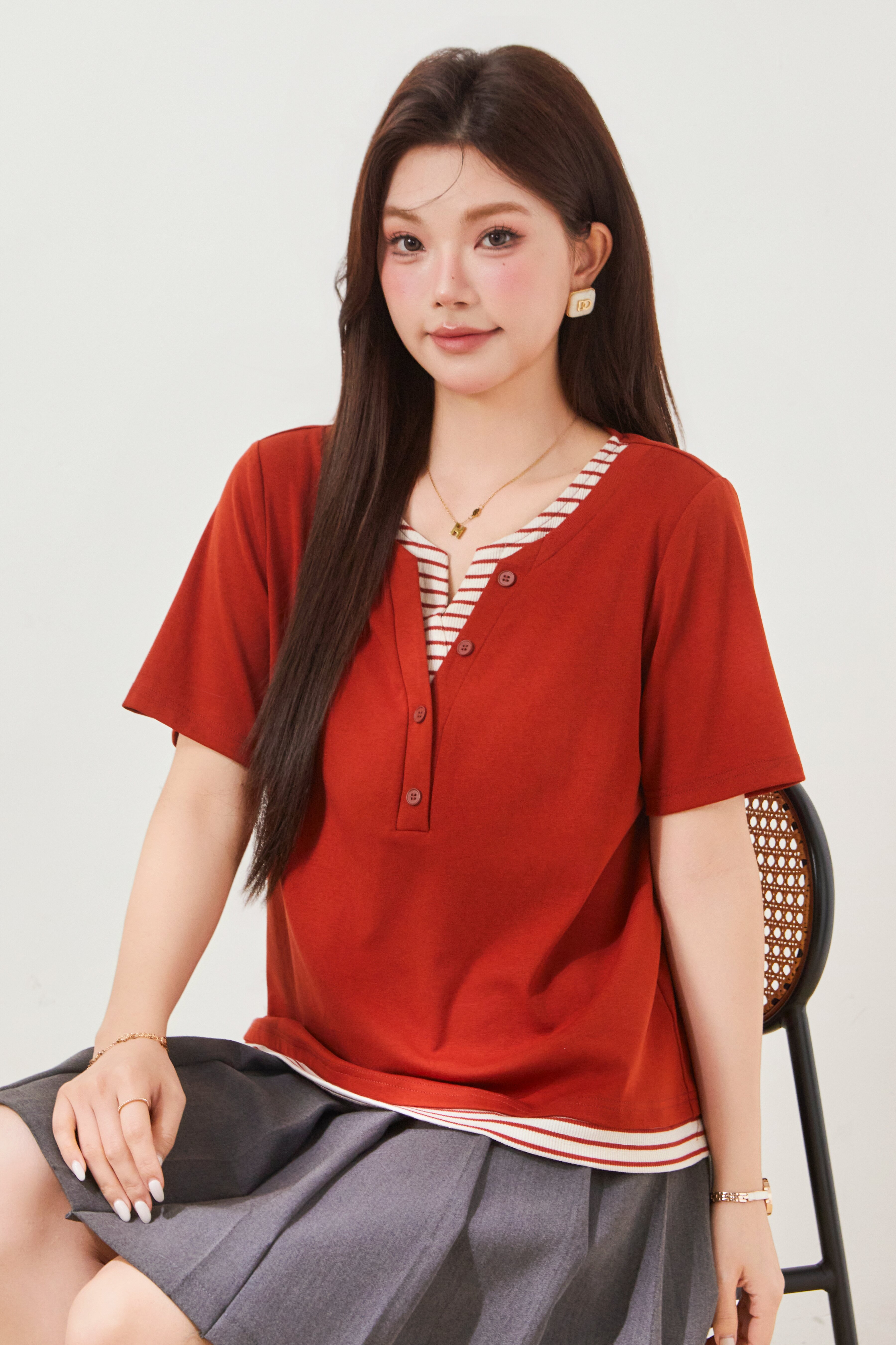 Fake two clean striped T-shirts FXZ7091