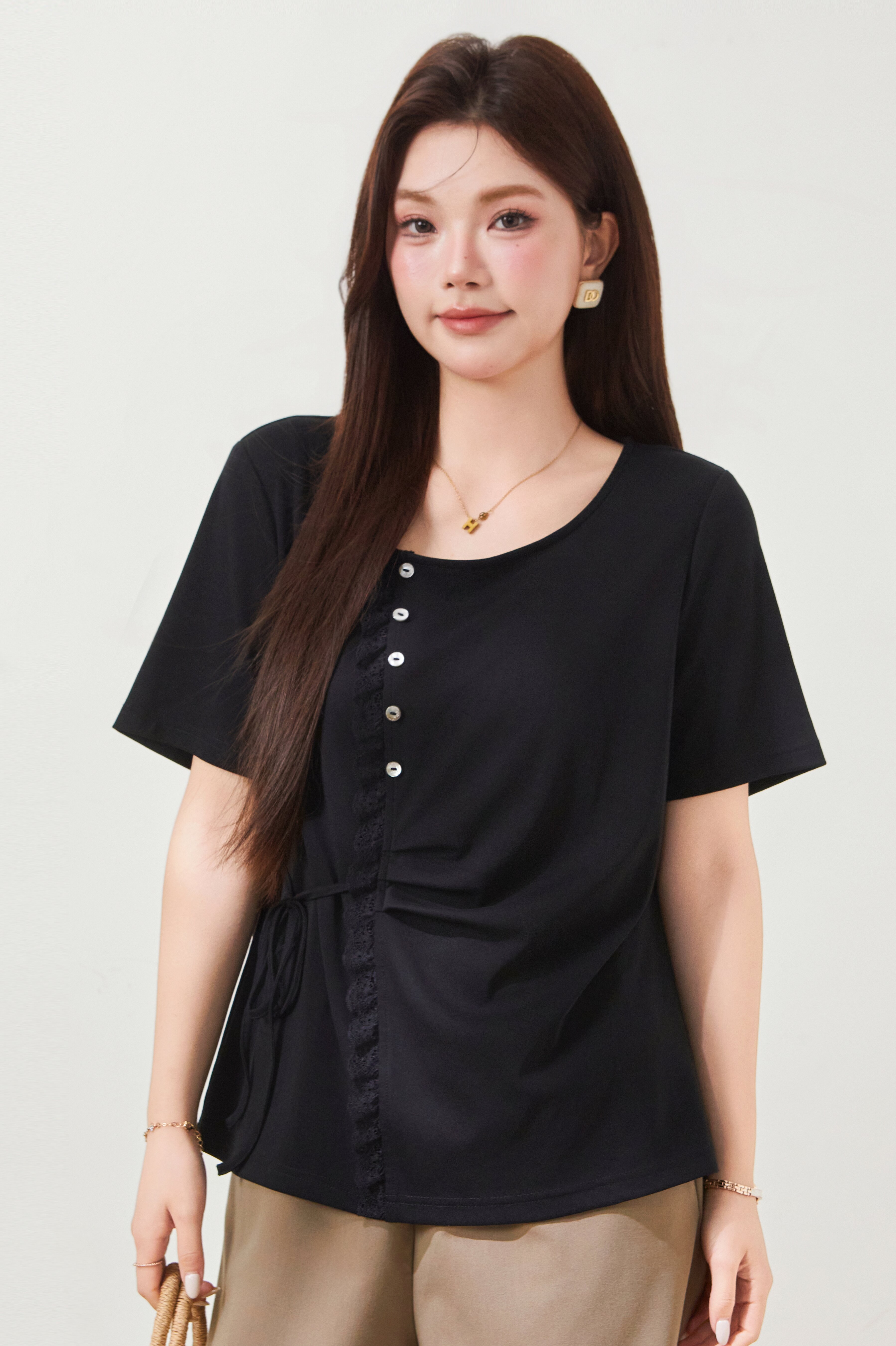 Design inspired lace knit T-shirt FXZ8016