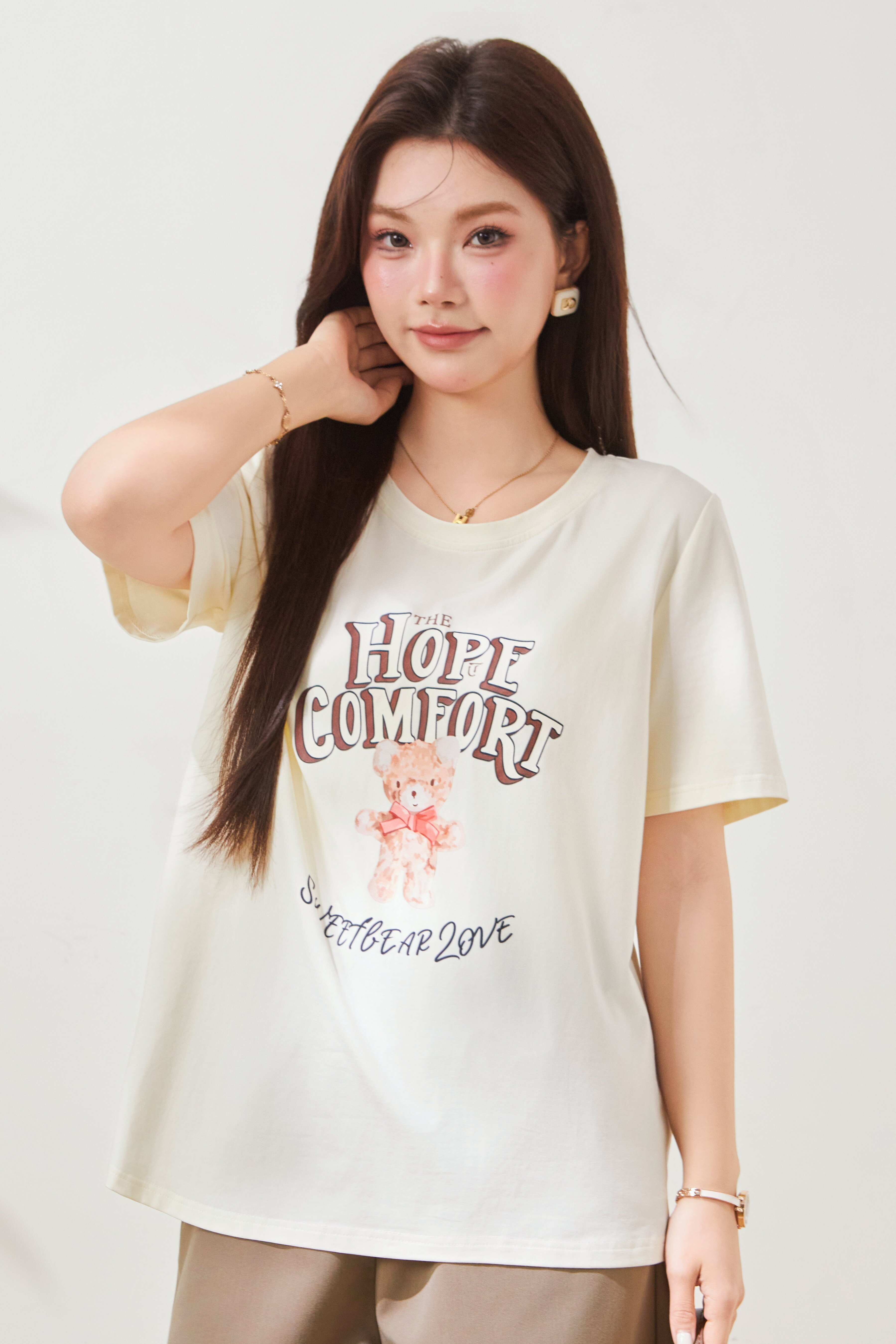 Loose Round Neck Bear Print Top FXZ7061
