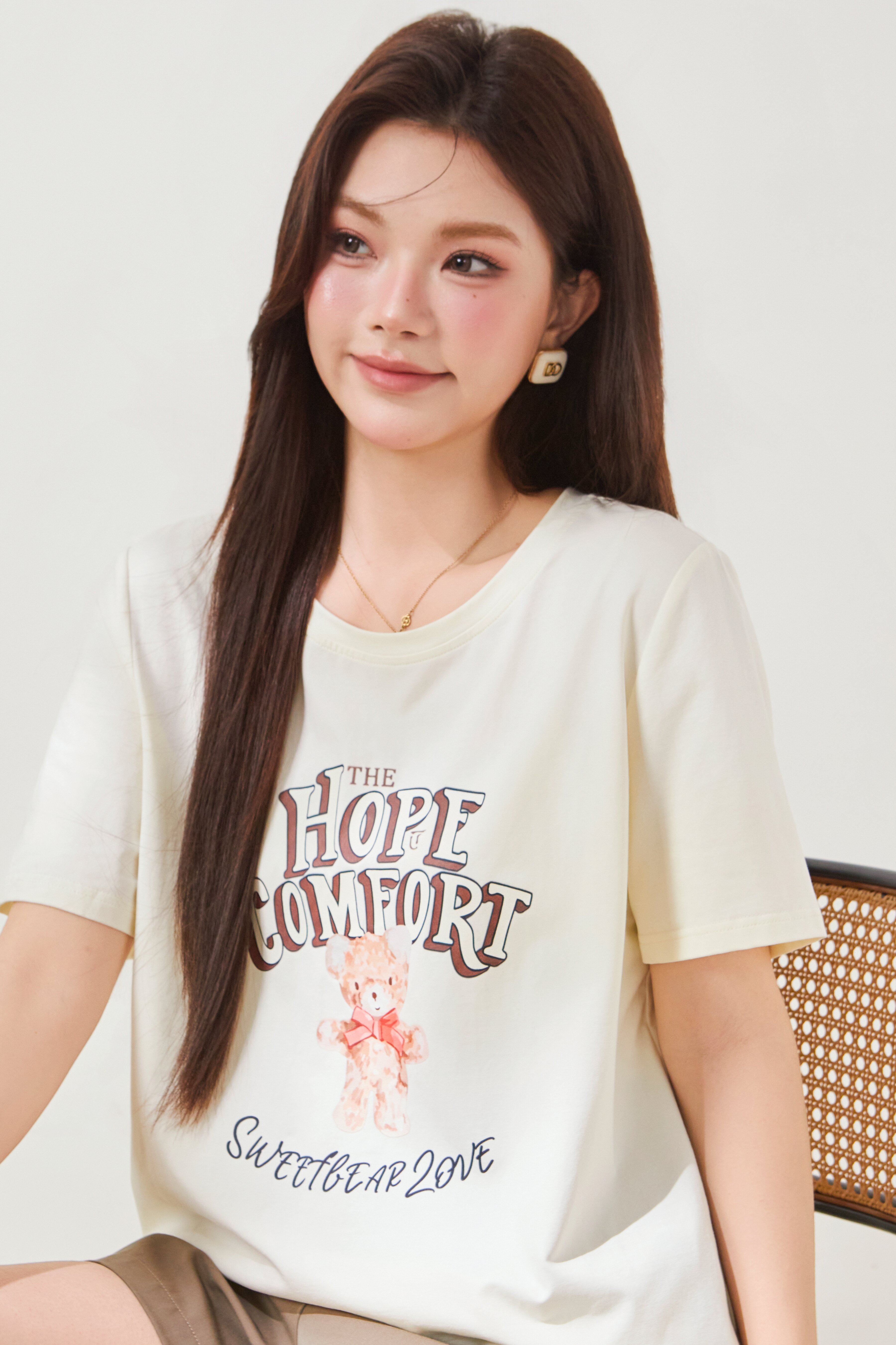 Loose Round Neck Bear Print Top FXZ7061