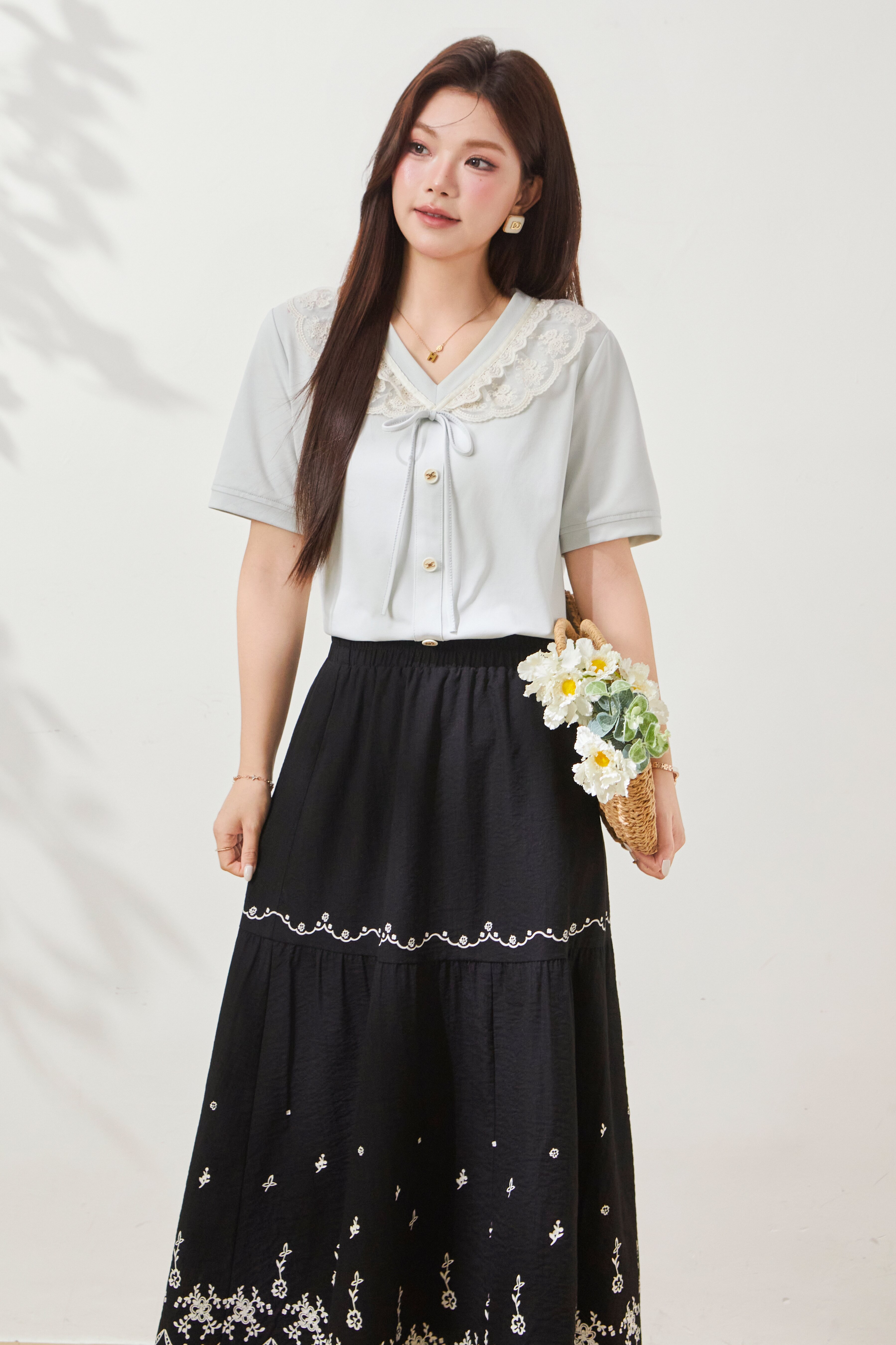 High waisted printed cake A-line skirt FXBQ8057