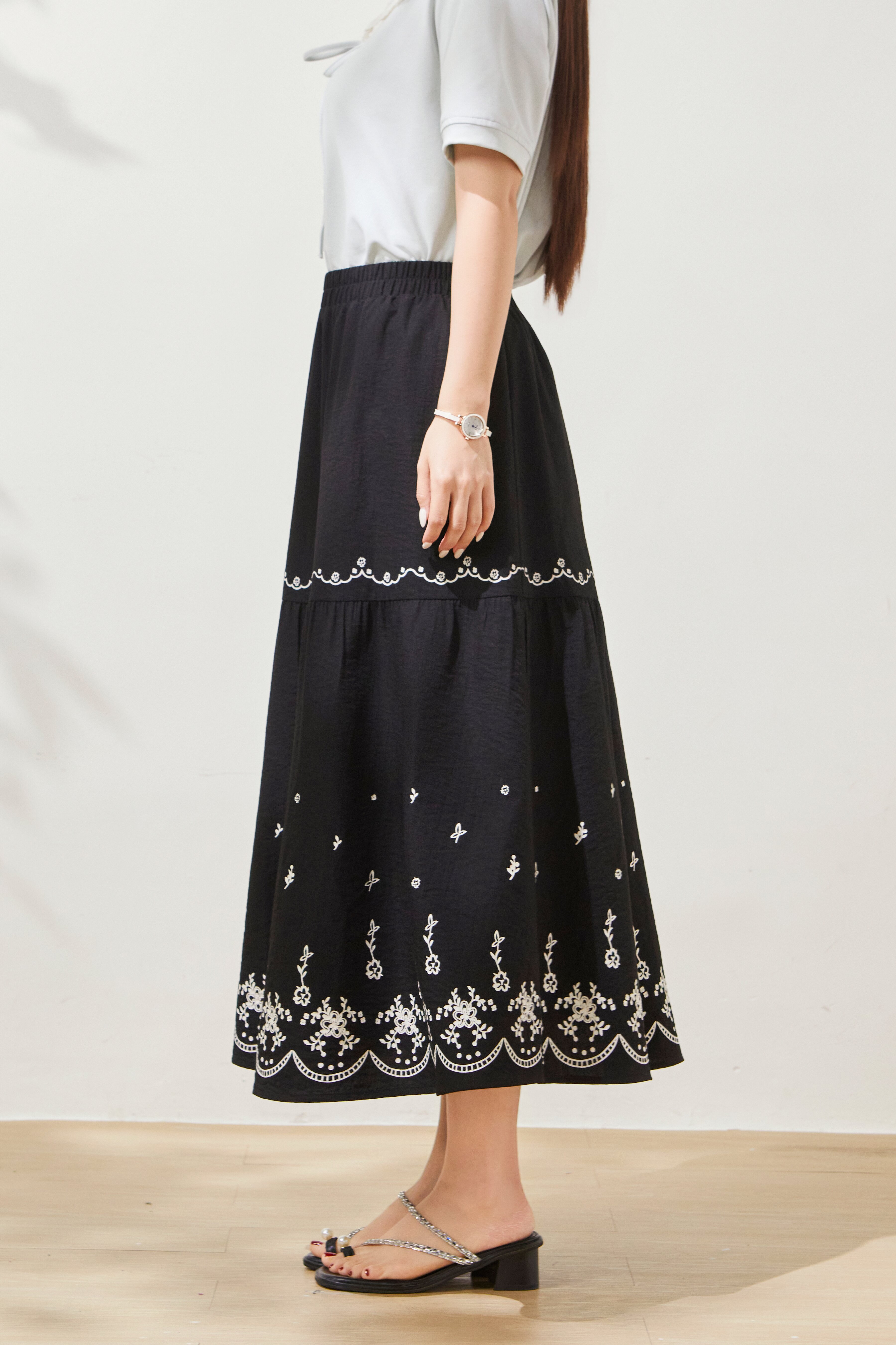 High waisted printed cake A-line skirt FXBQ8057