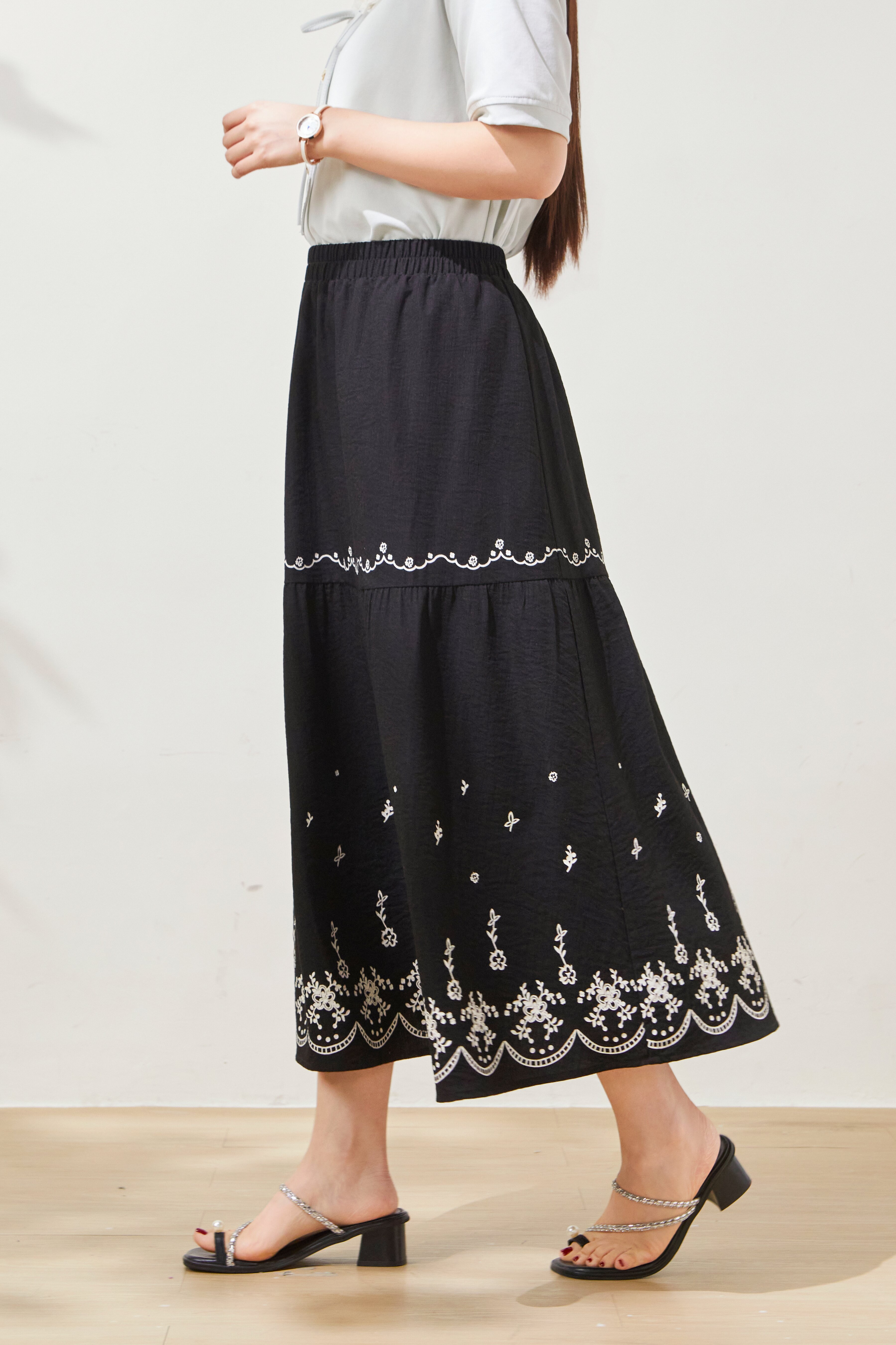 High waisted printed cake A-line skirt FXBQ8057