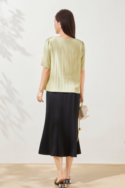 Tie-waist V-neck blouse FXA8008