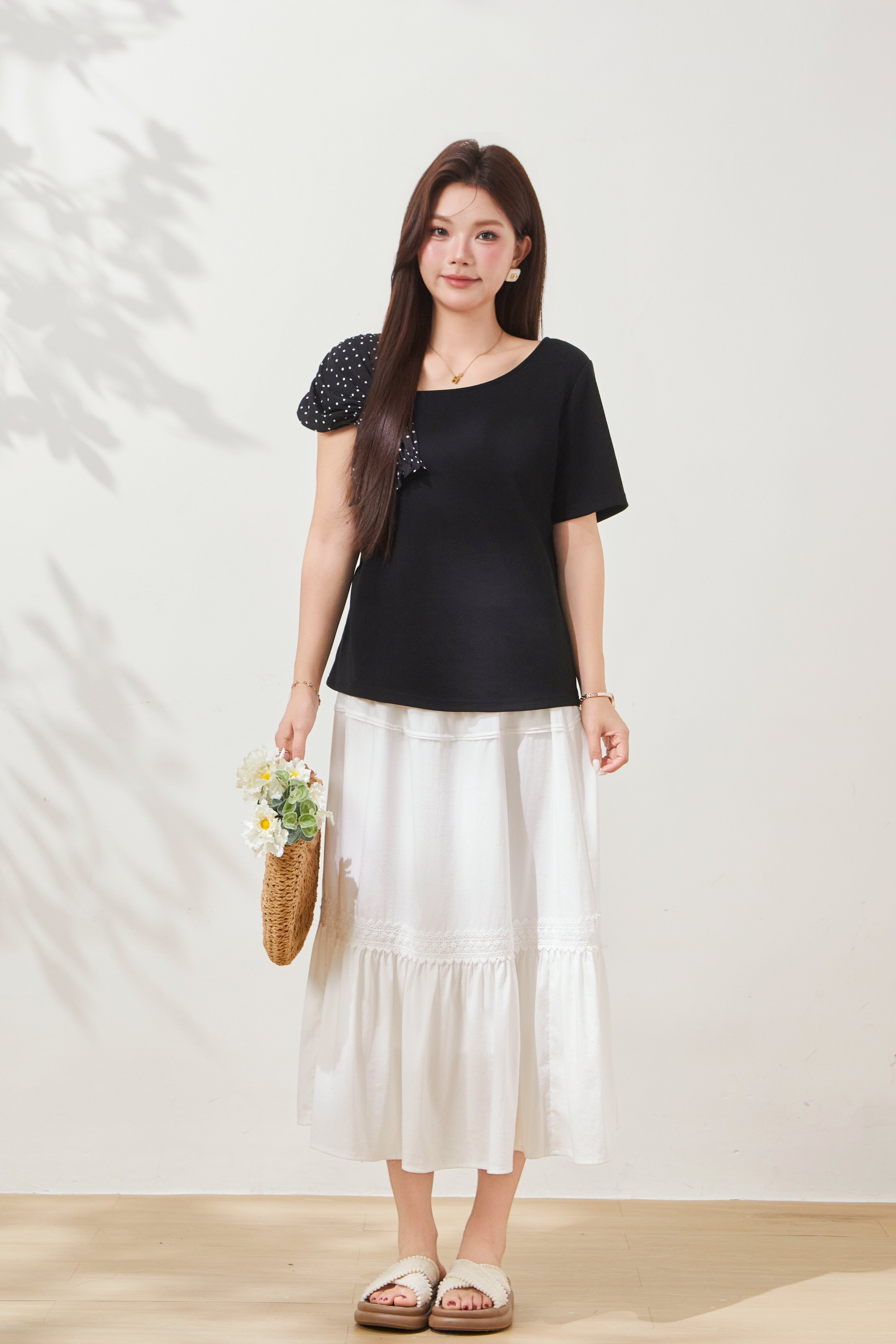 Polka Dot Off-Shoulder Slim-Fit Top FXZ7037