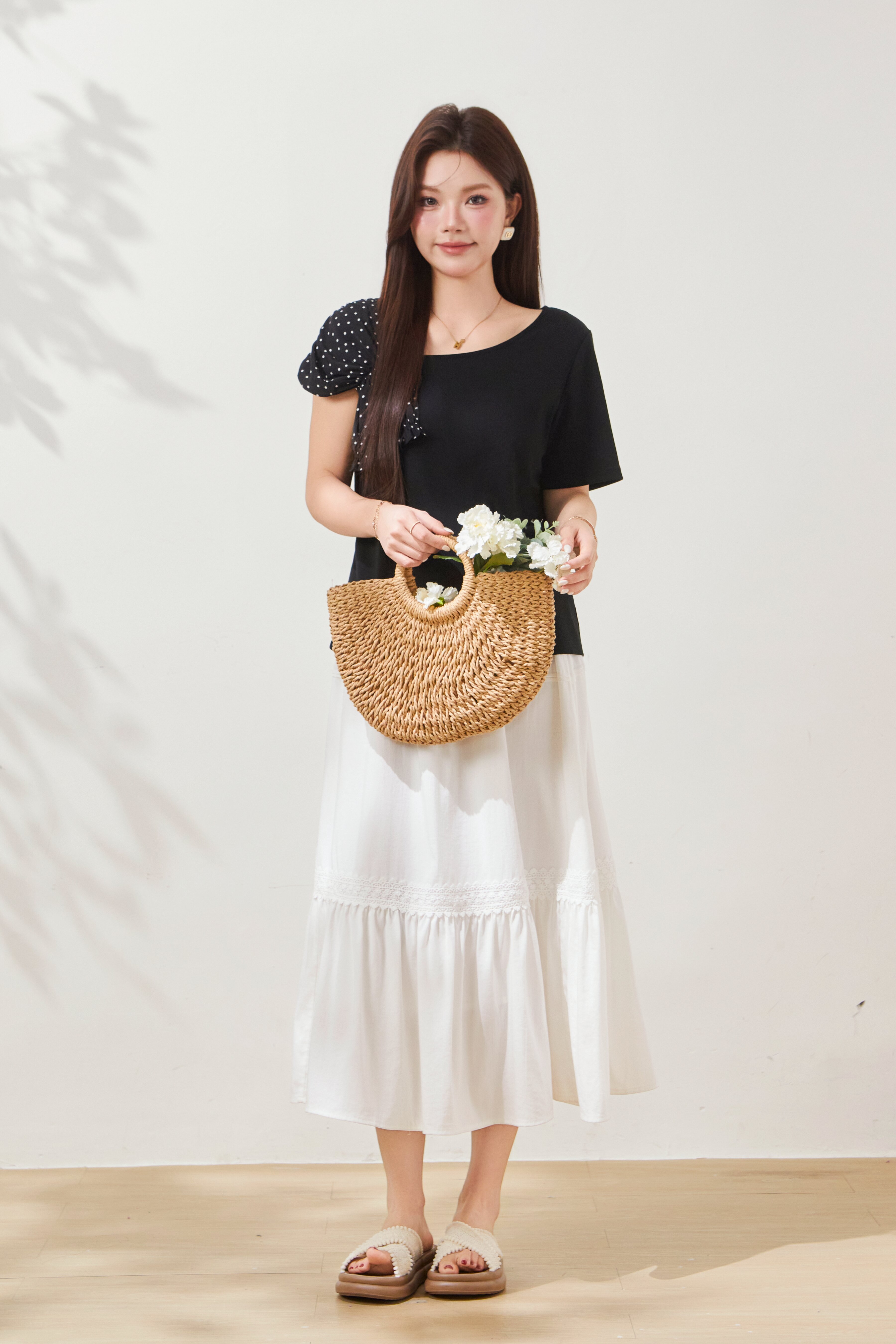 Polka Dot Off-Shoulder Slim-Fit Top FXZ7037