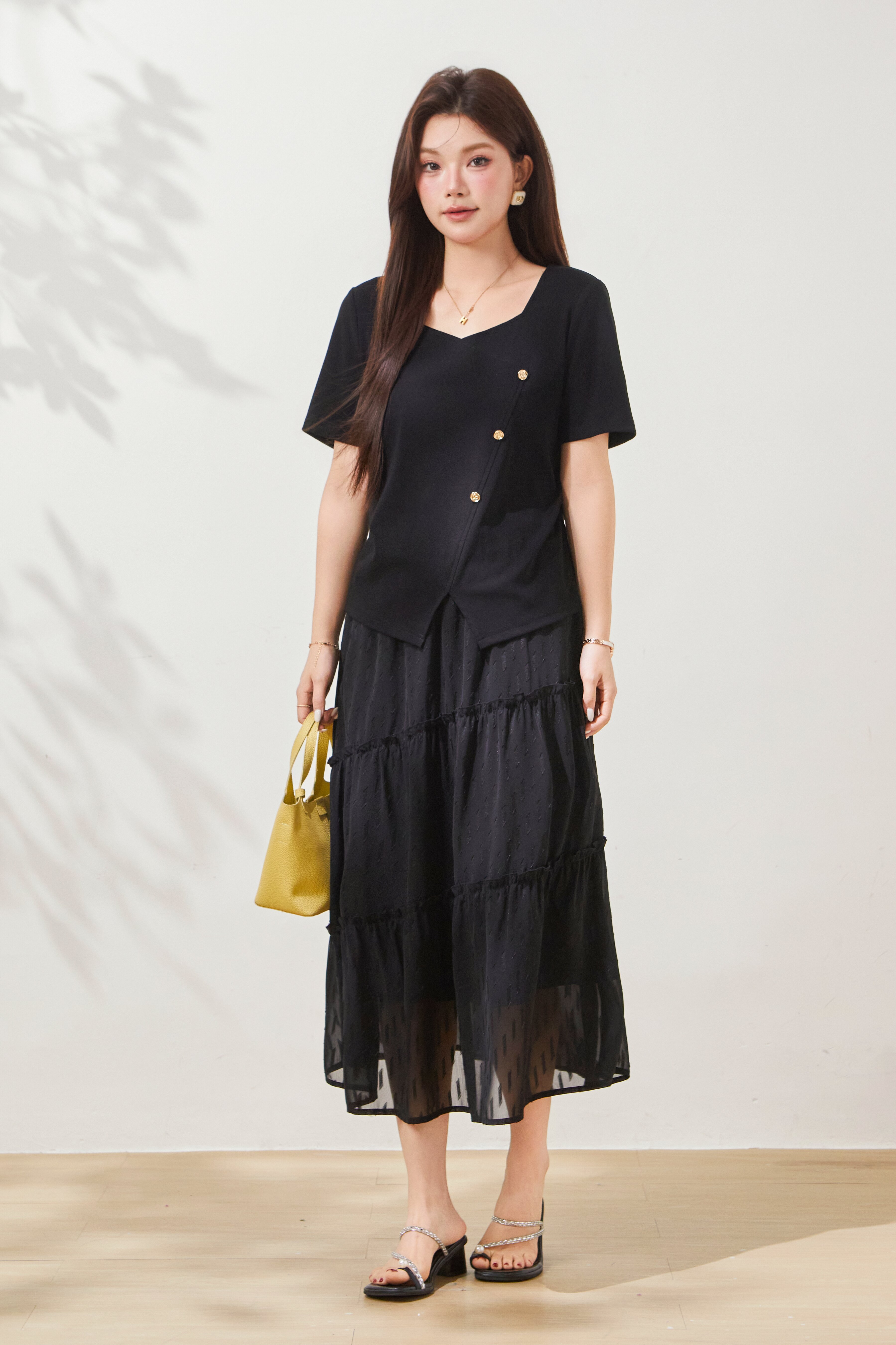 V-neck irregular design knitted T-shirt FXZ8015