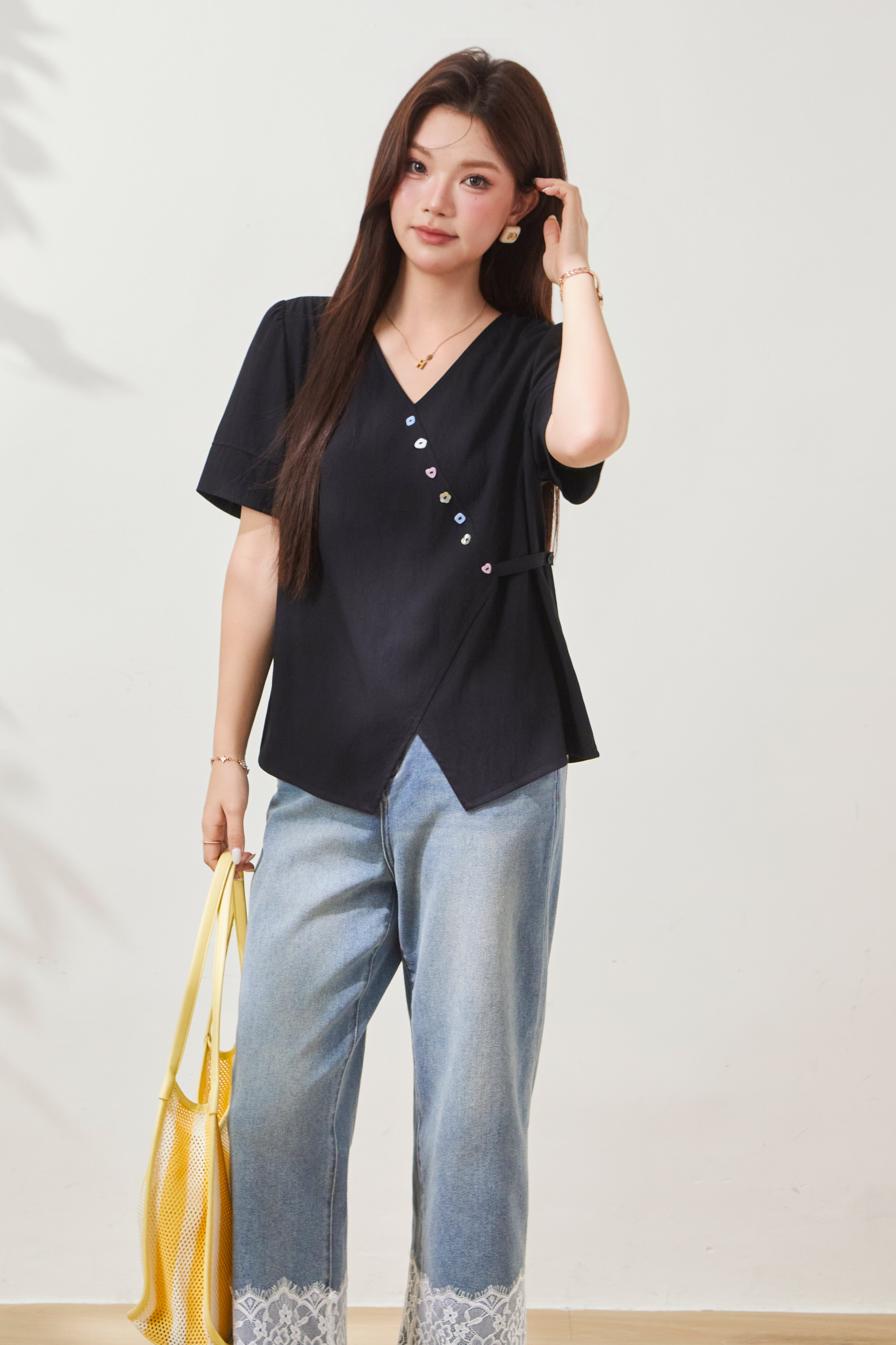 Tie-waist V-neck blouse FXA8008