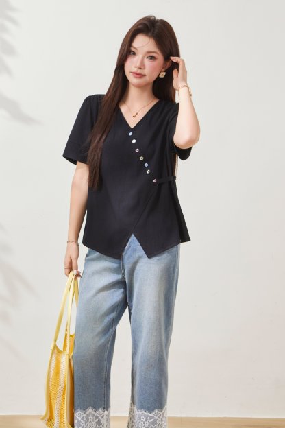 Tie-waist V-neck blouse FXA8008