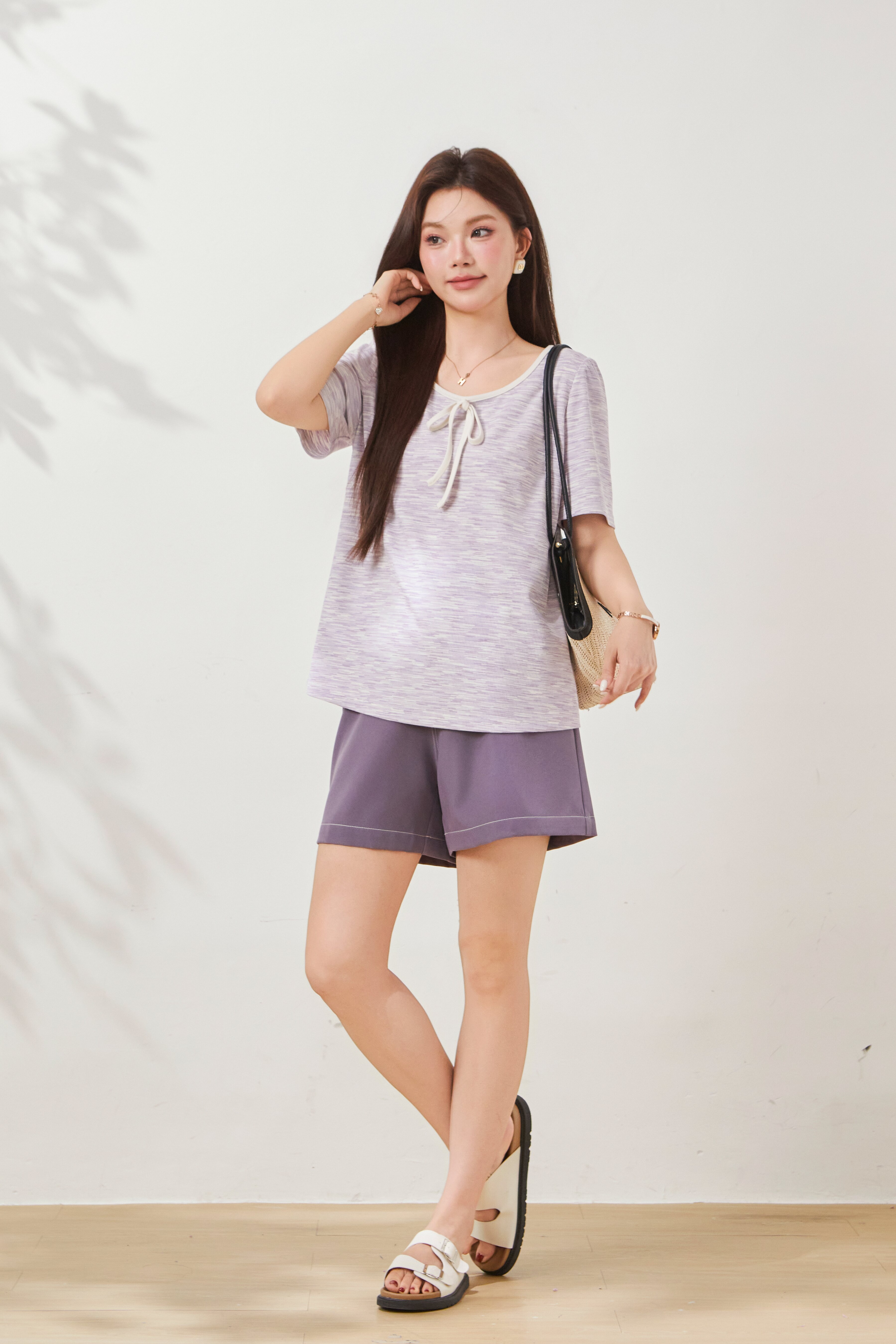 Sweet style bubble sleeve U-neck T-shirt FXZ8068
