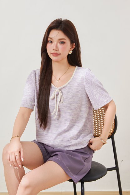 Sweet style bubble sleeve U-neck T-shirt FXZ8068