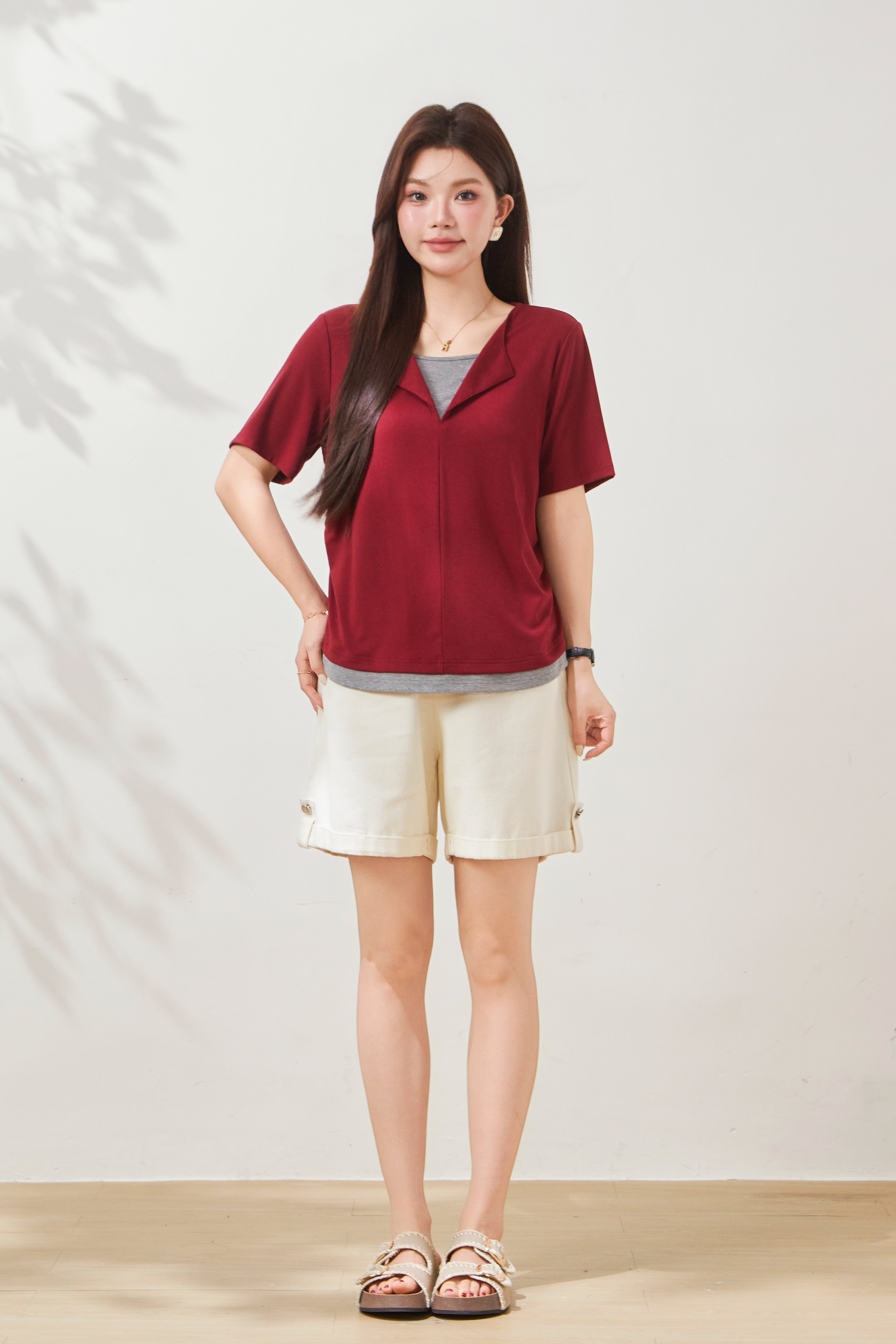 Fake Two-Piece Waist-Cinching Lyocell T-Shirt FXZ7038