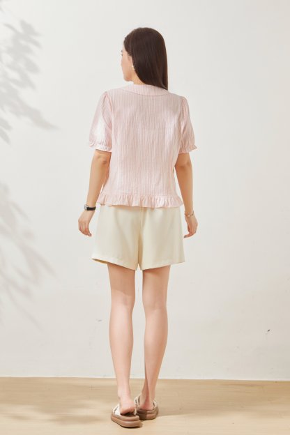Bubble sleeve striped embroidered slim fit shirt FXA8059