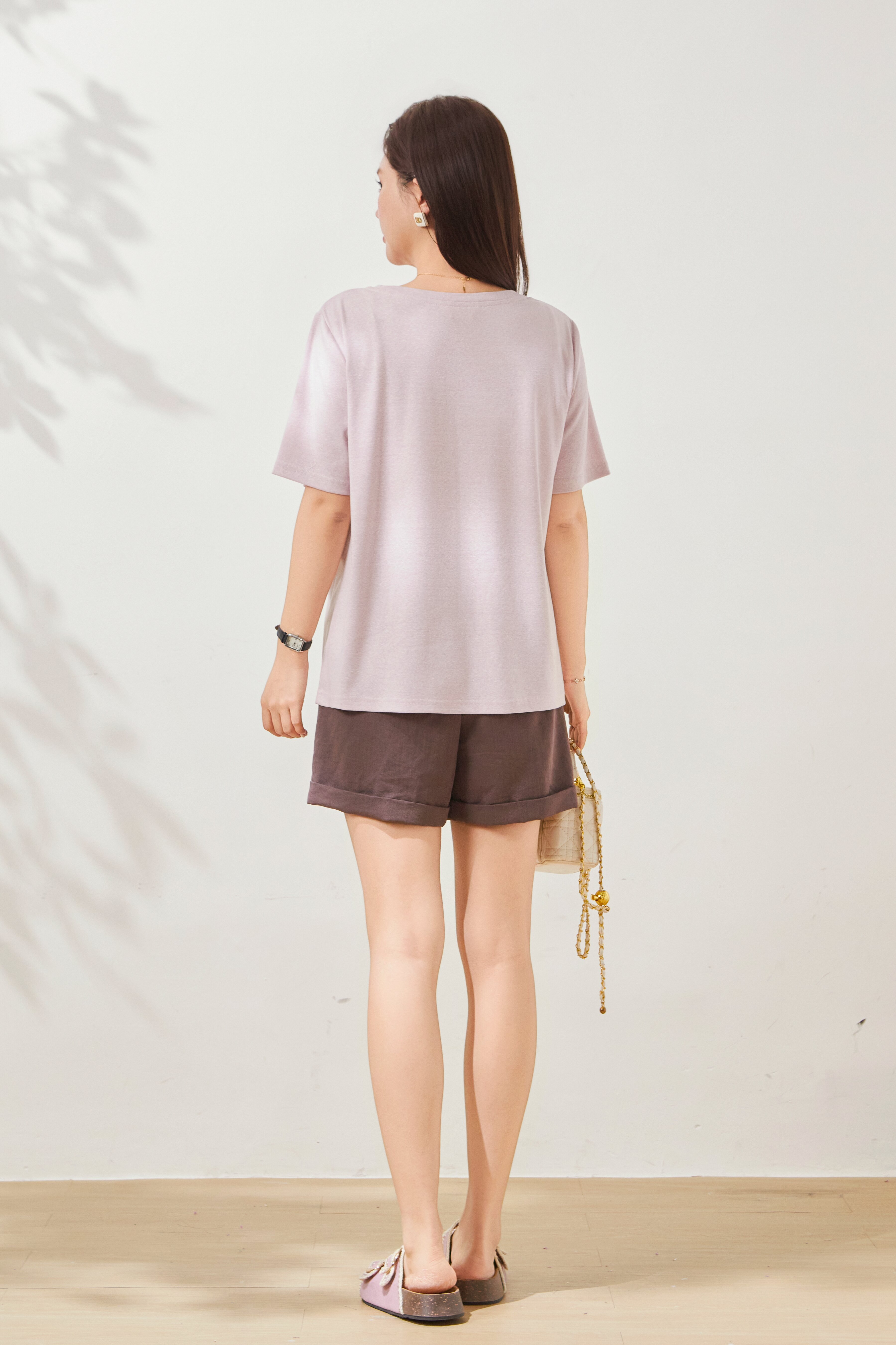 Loose round neck heavy-duty embroidered T-shirt FXZ8025
