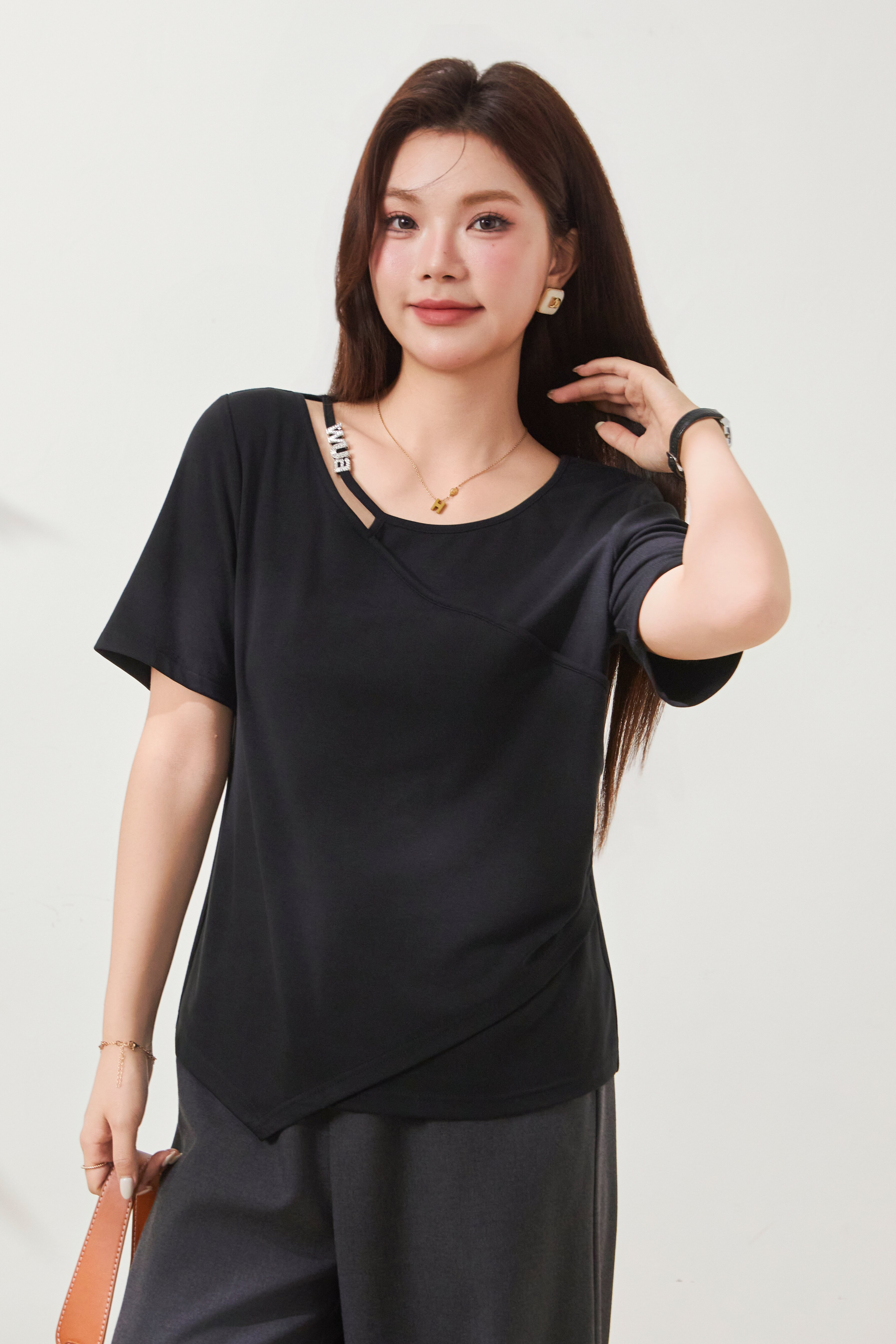 Irregular Slimming and Concealing Lyocell T-shirt FXZ7060