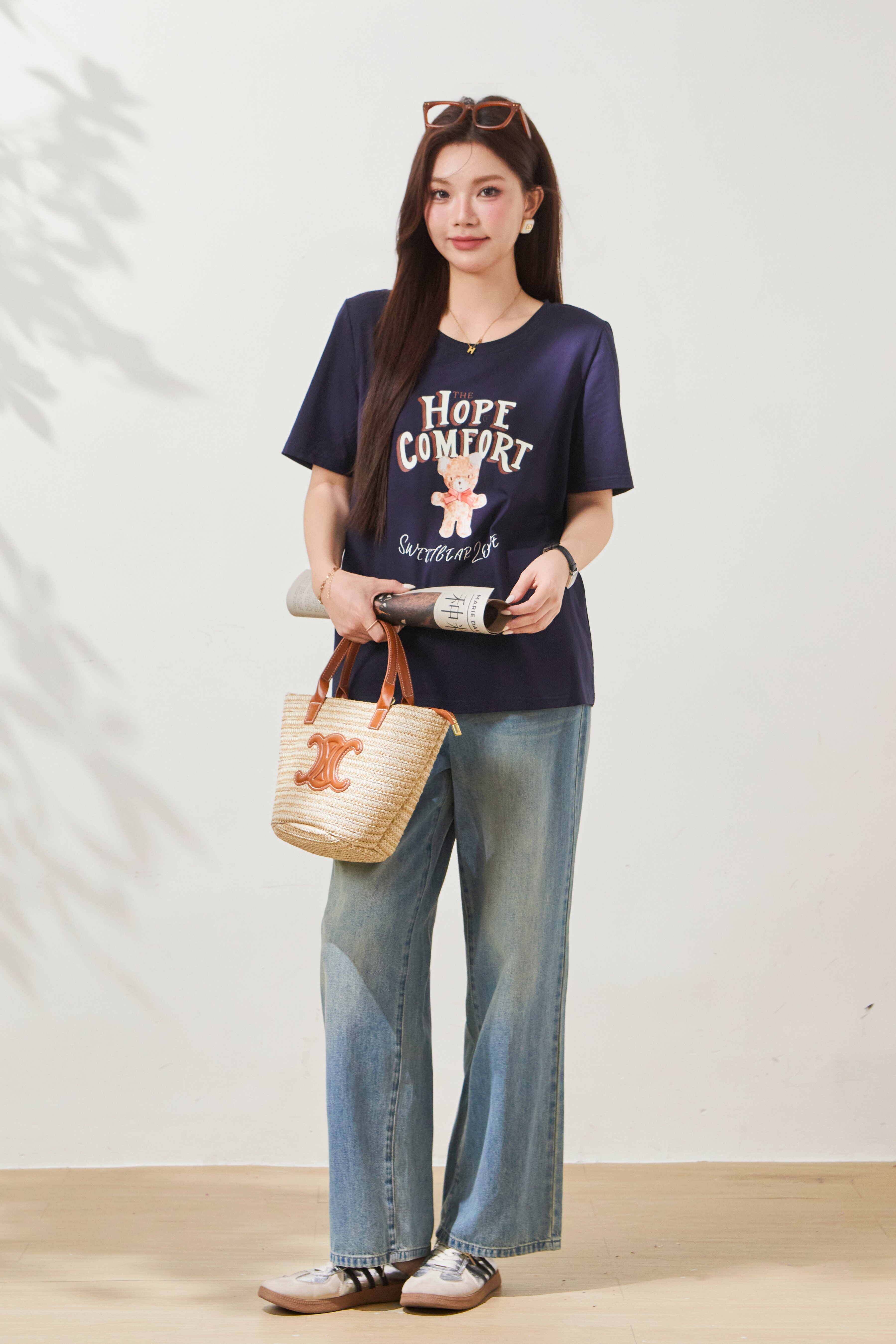 Loose Round Neck Bear Print Top FXZ7061