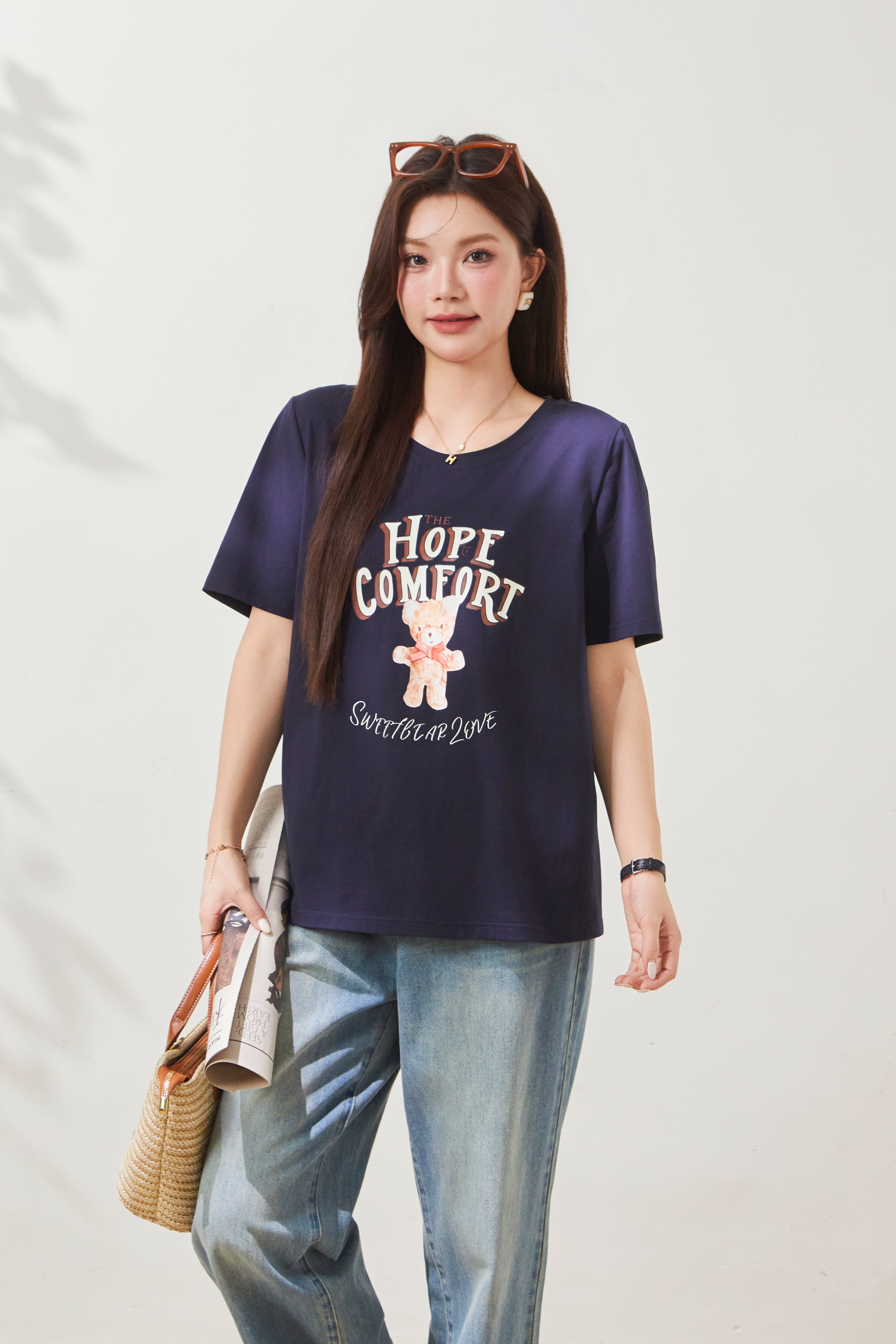 Loose Round Neck Bear Print Top FXZ7061
