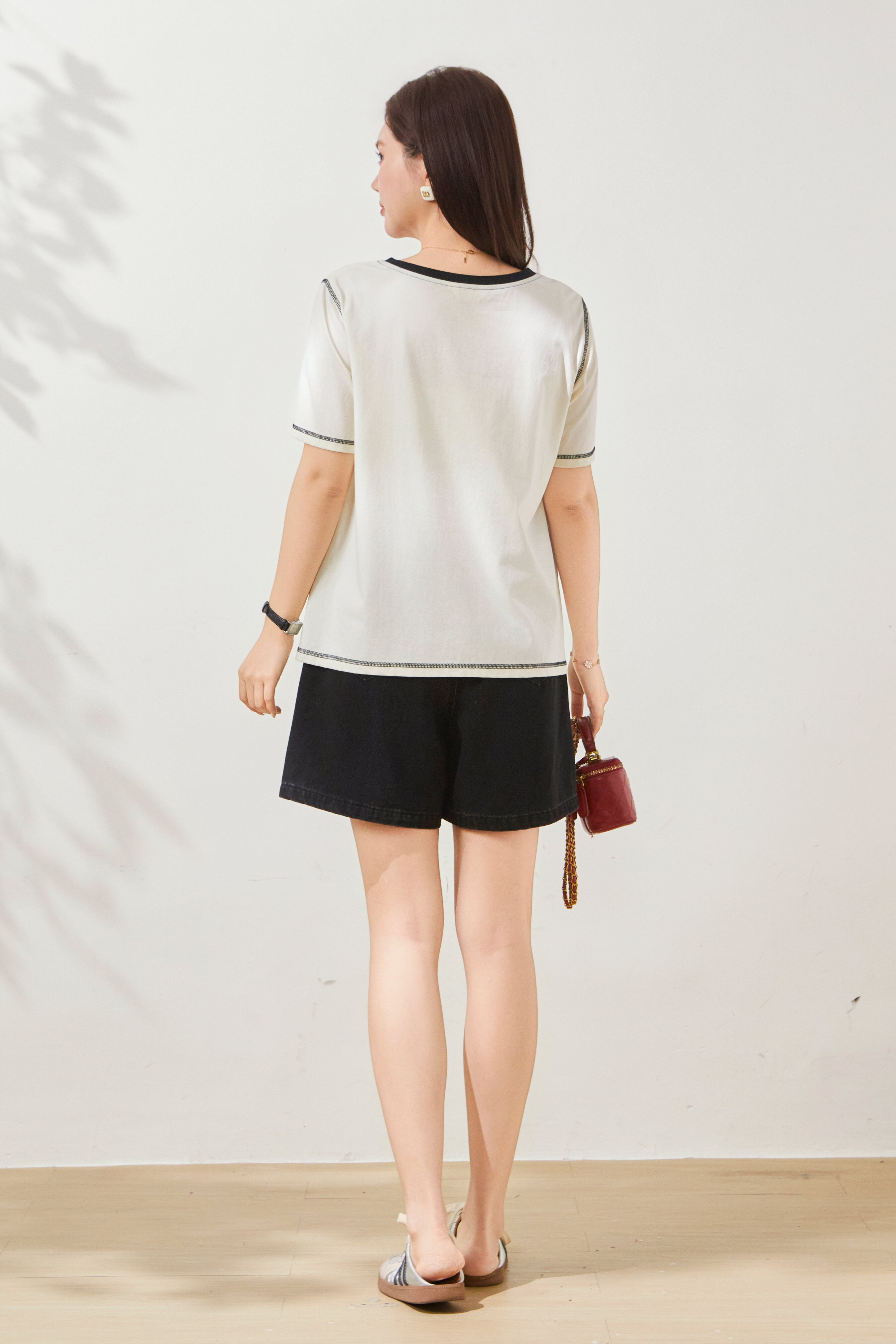 Cartoon Print Contrast Color Knit T-Shirt FXZ7071