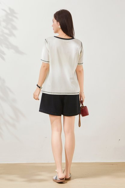 Cartoon Print Contrast Color Knit T-Shirt FXZ7071