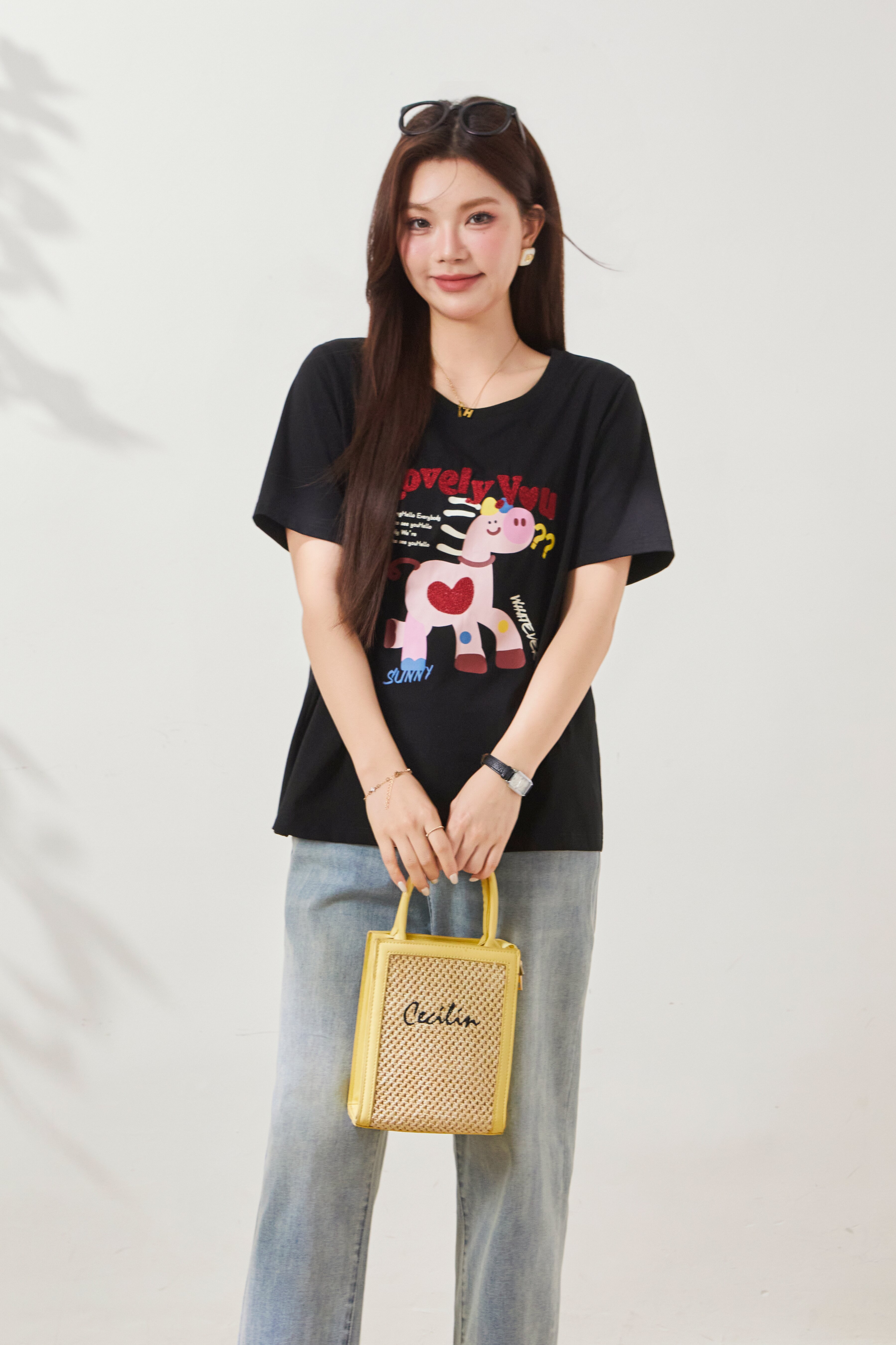 Cartoon Age Reducing Boutique Embroidered Printed T-shirt FXZ8050