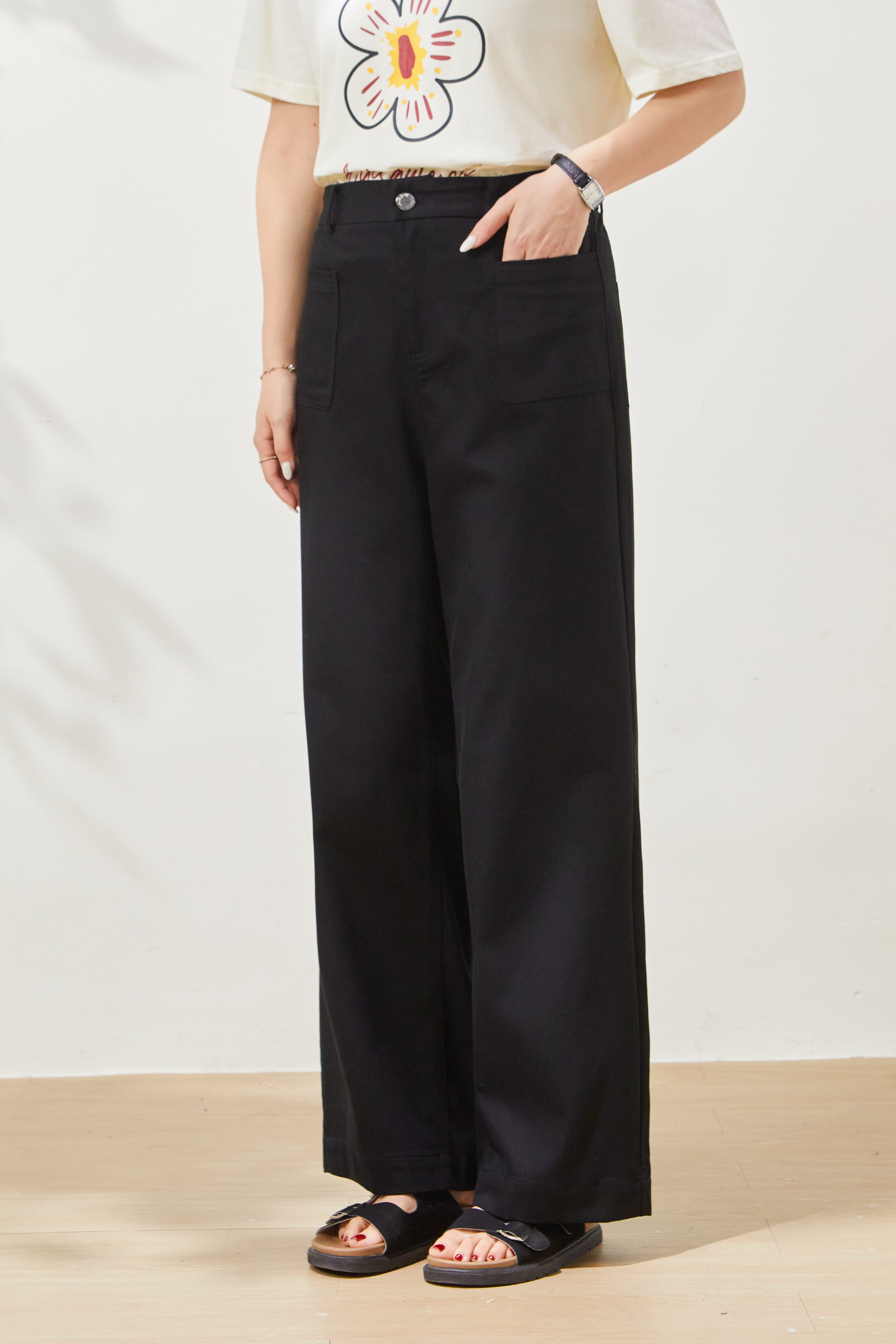 Double-pocket versatile slimming washed long pants FCK7019