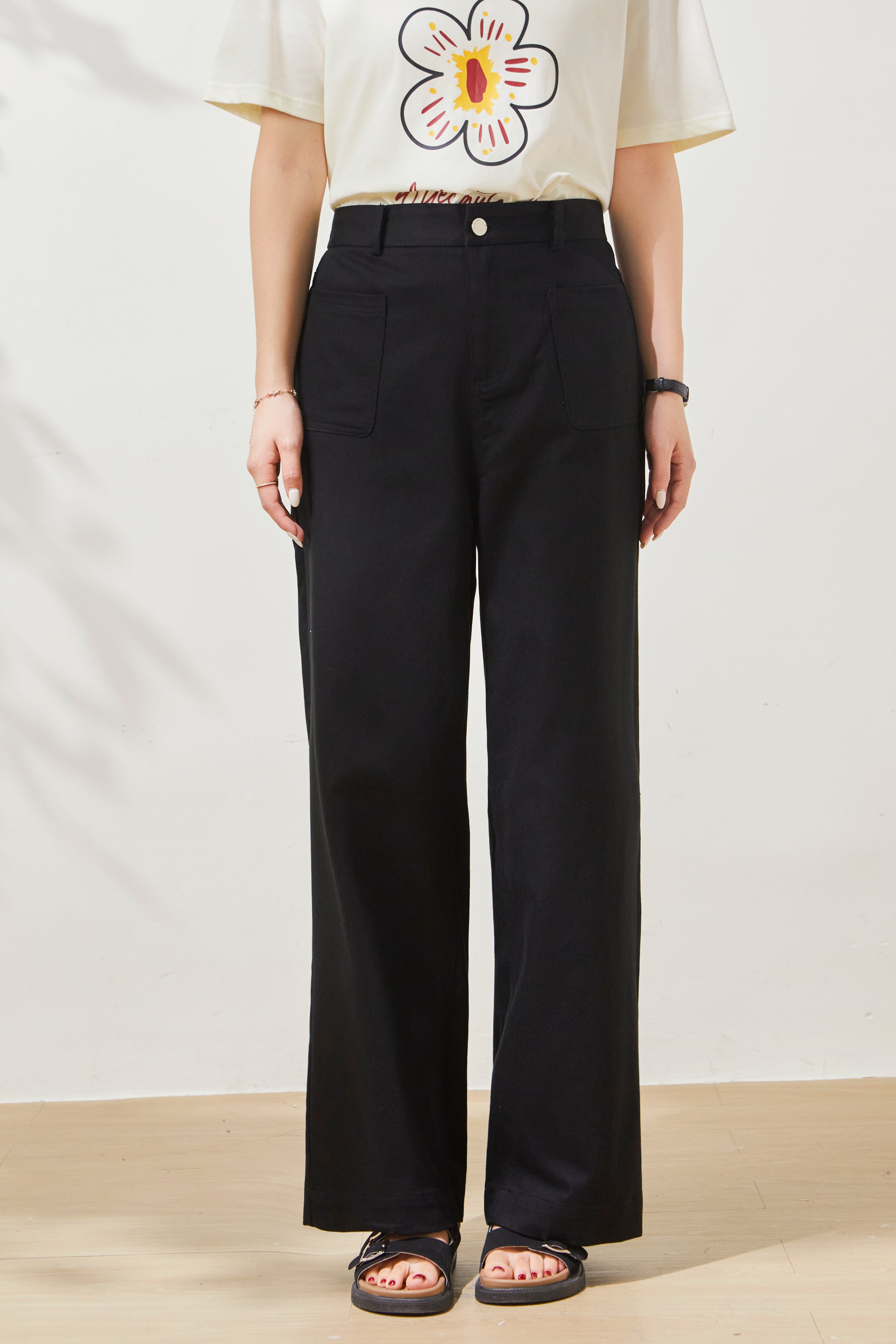 Double-pocket versatile slimming washed long pants FCK7019