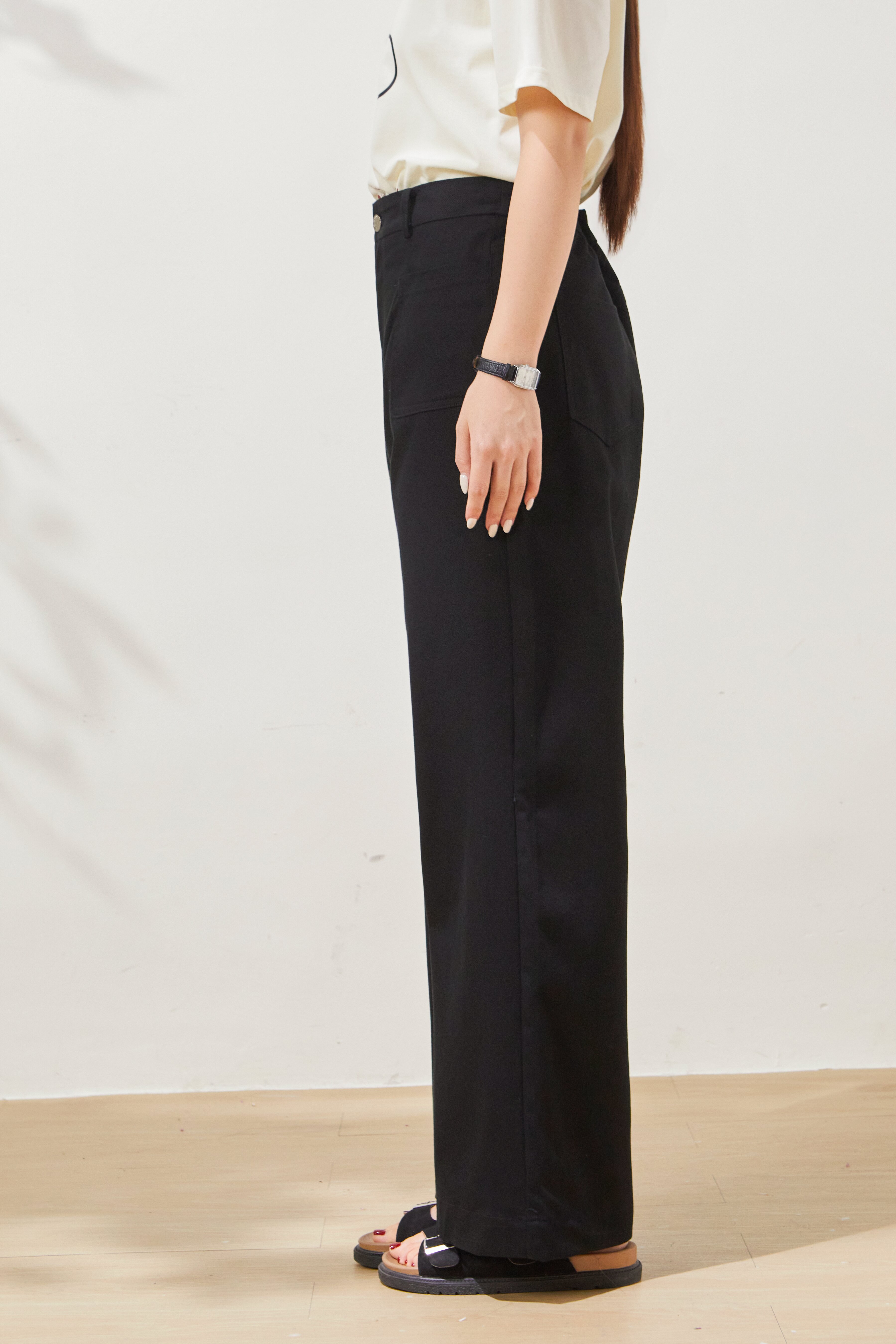 Double-pocket versatile slimming washed long pants FCK7019