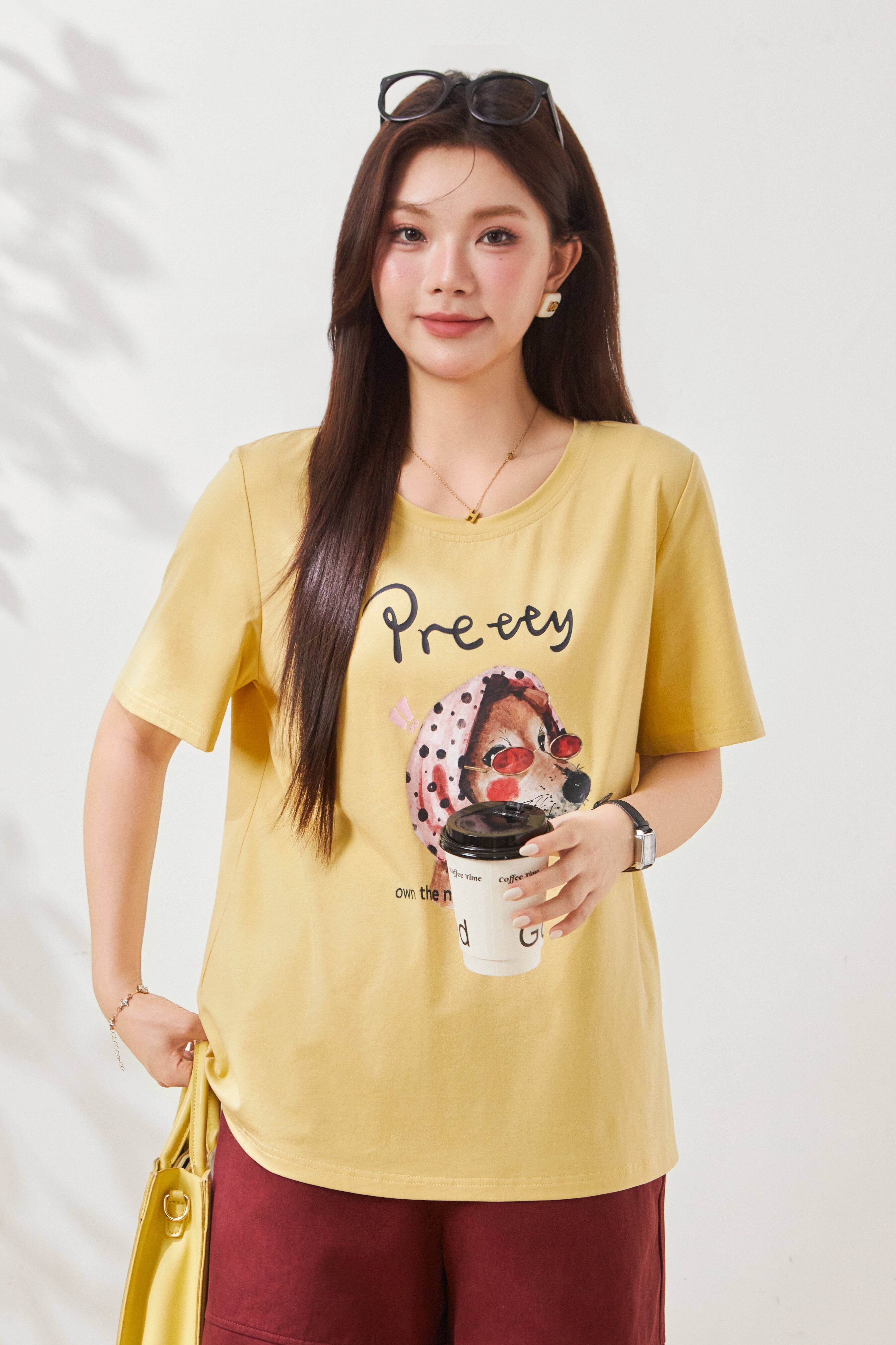 Round-neck sketch puppy print top FXZ7031