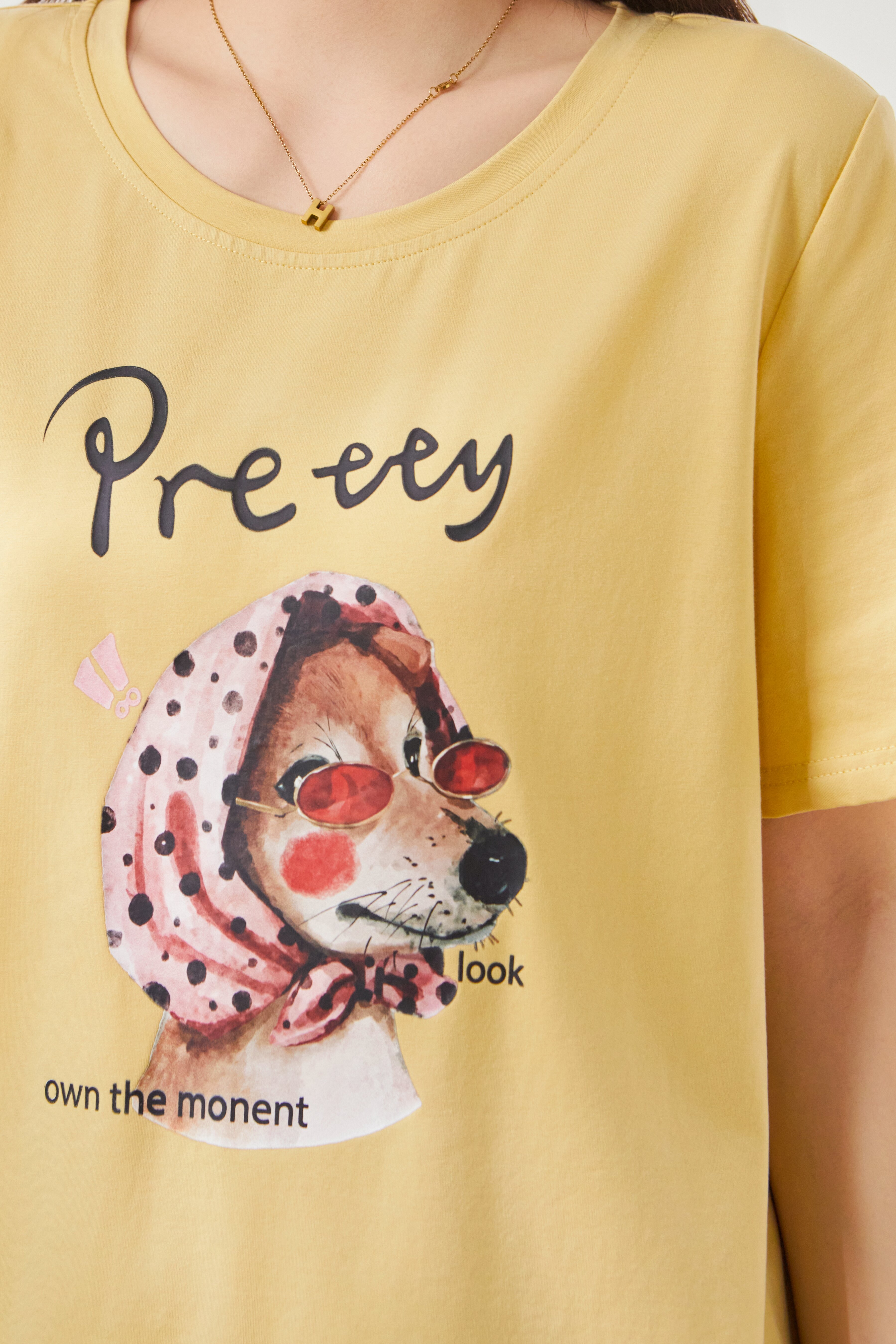 Round-neck sketch puppy print top FXZ7031