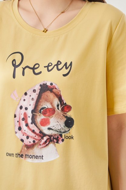 Round-neck sketch puppy print top FXZ7031