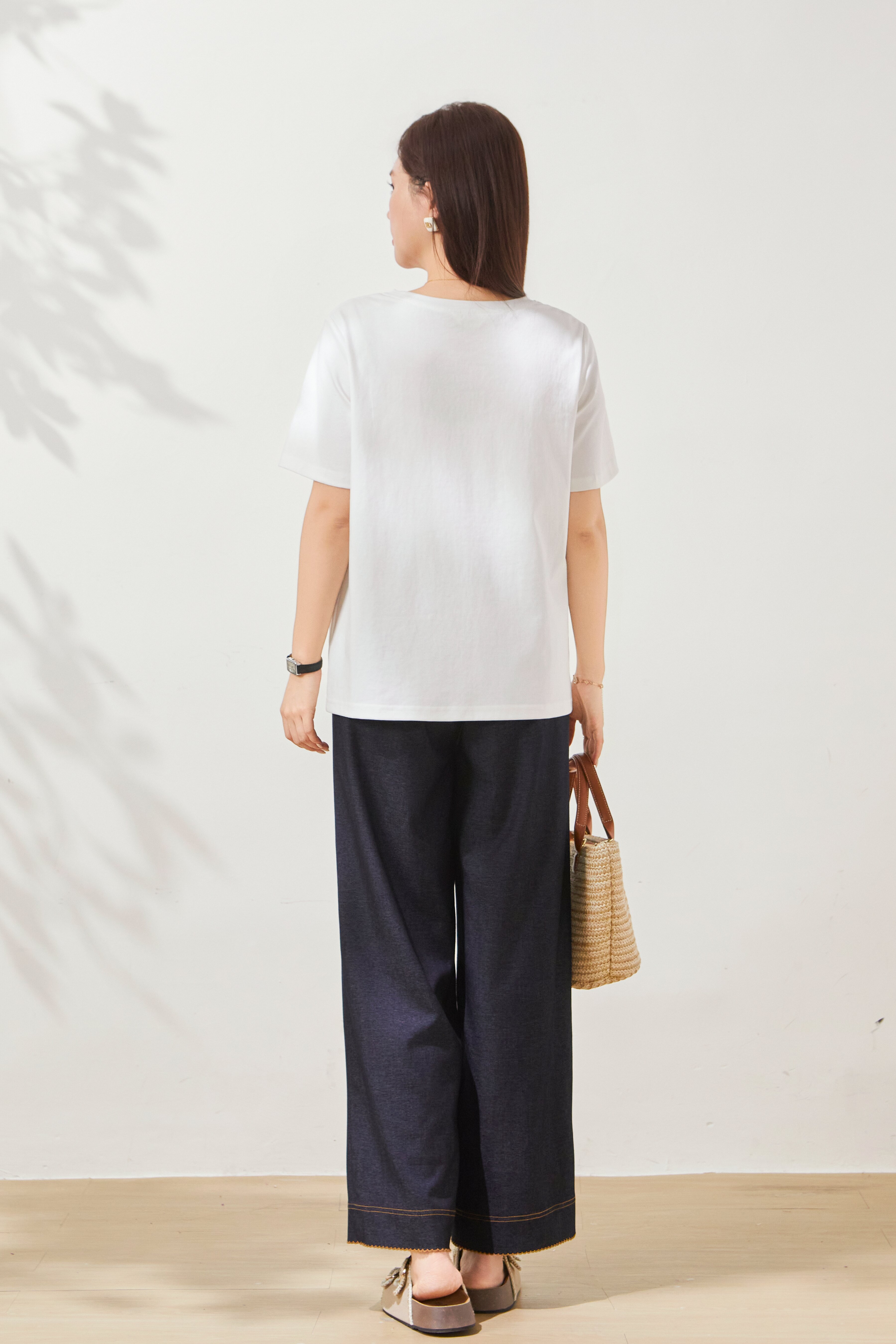 Hollow-out Embroidery Fashion Knit T-shirt FXZ7085