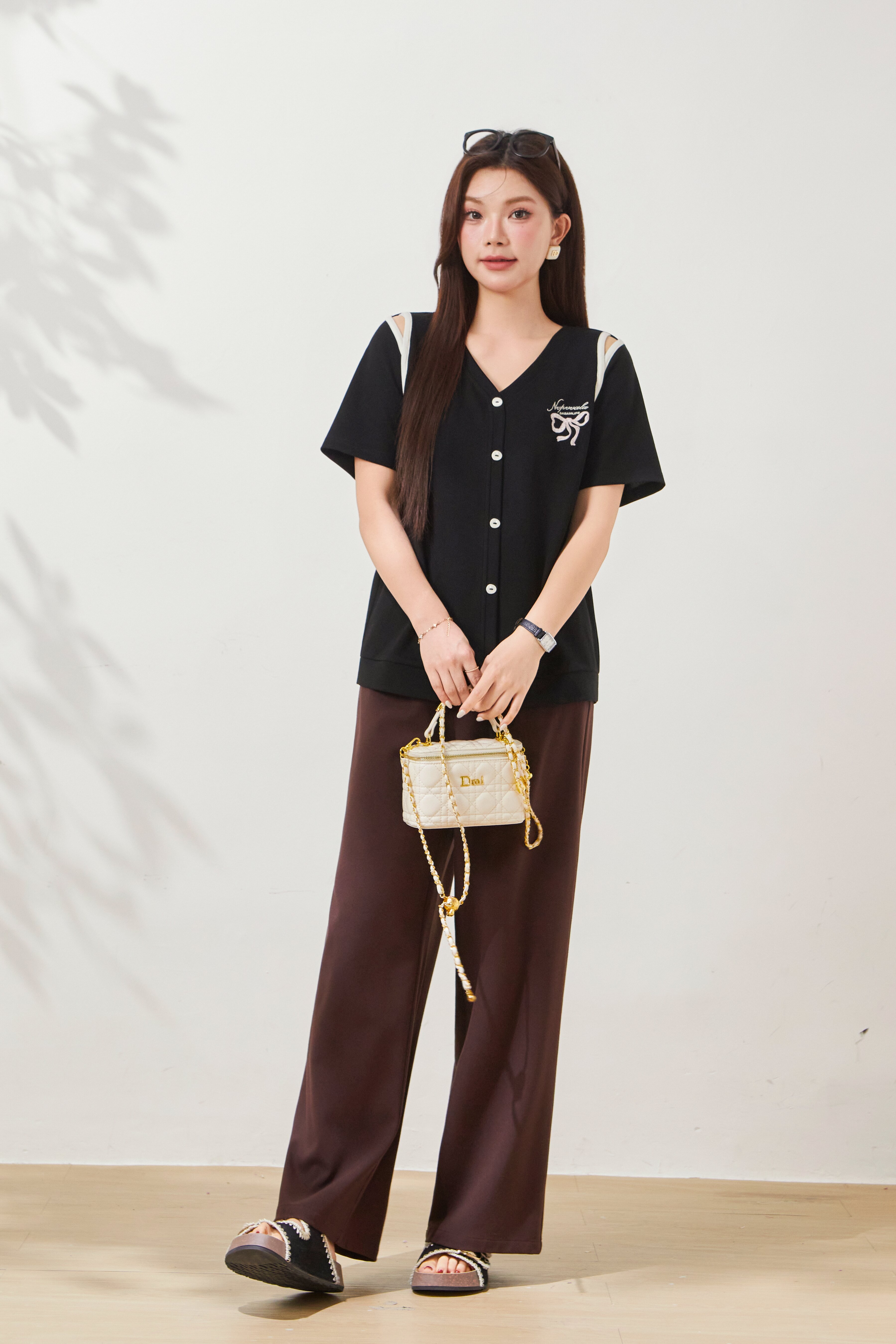 Design Sense Off Shoulder V-neck Knitted T-shirt FXZ7086