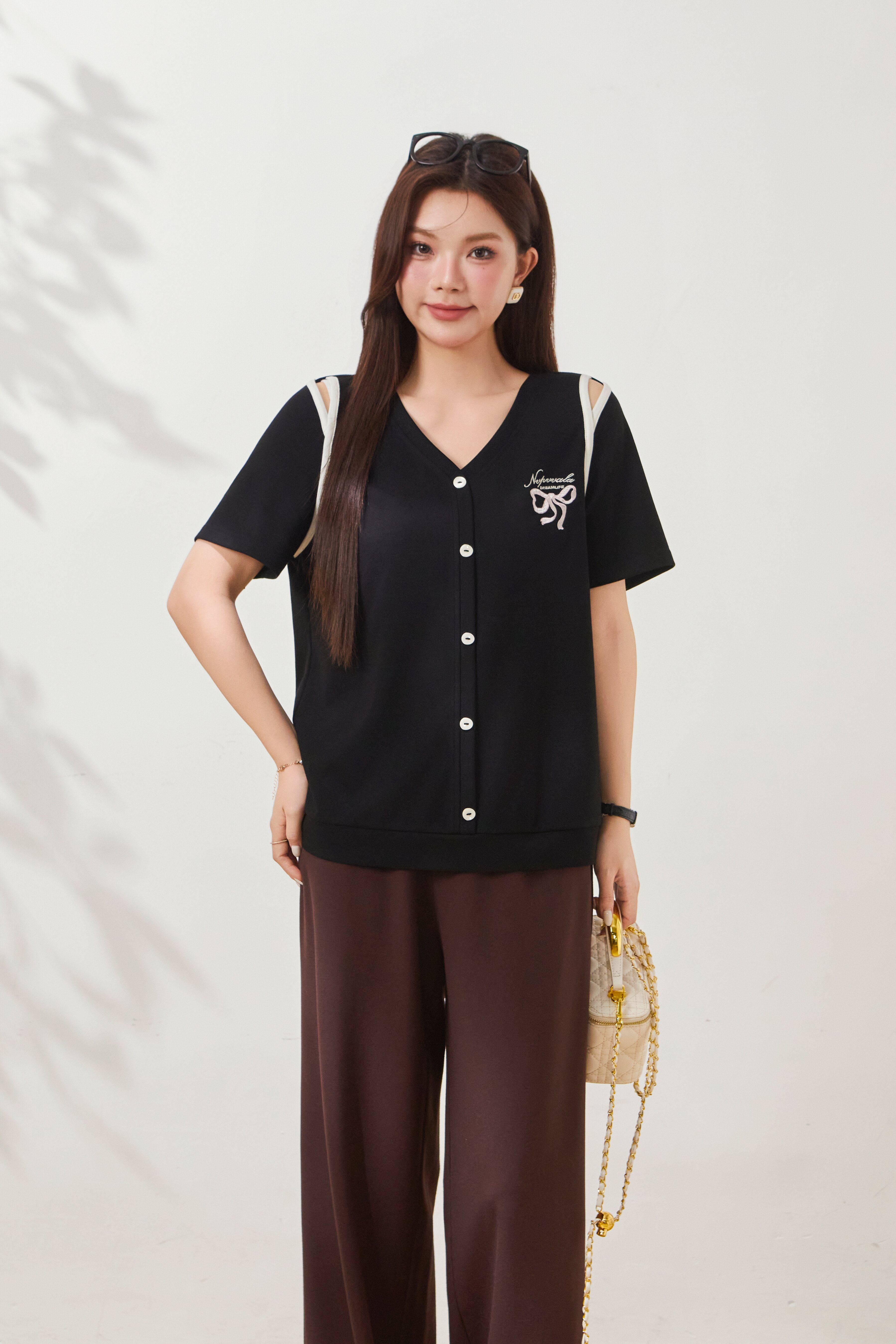 Design Sense Off Shoulder V-neck Knitted T-shirt FXZ7086