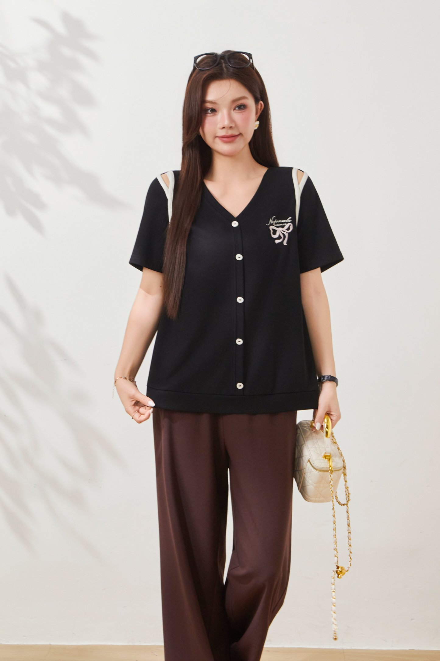 Design Sense Off Shoulder V-neck Knitted T-shirt FXZ7086