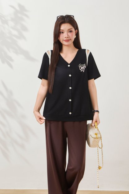 Design Sense Off Shoulder V-neck Knitted T-shirt FXZ7086
