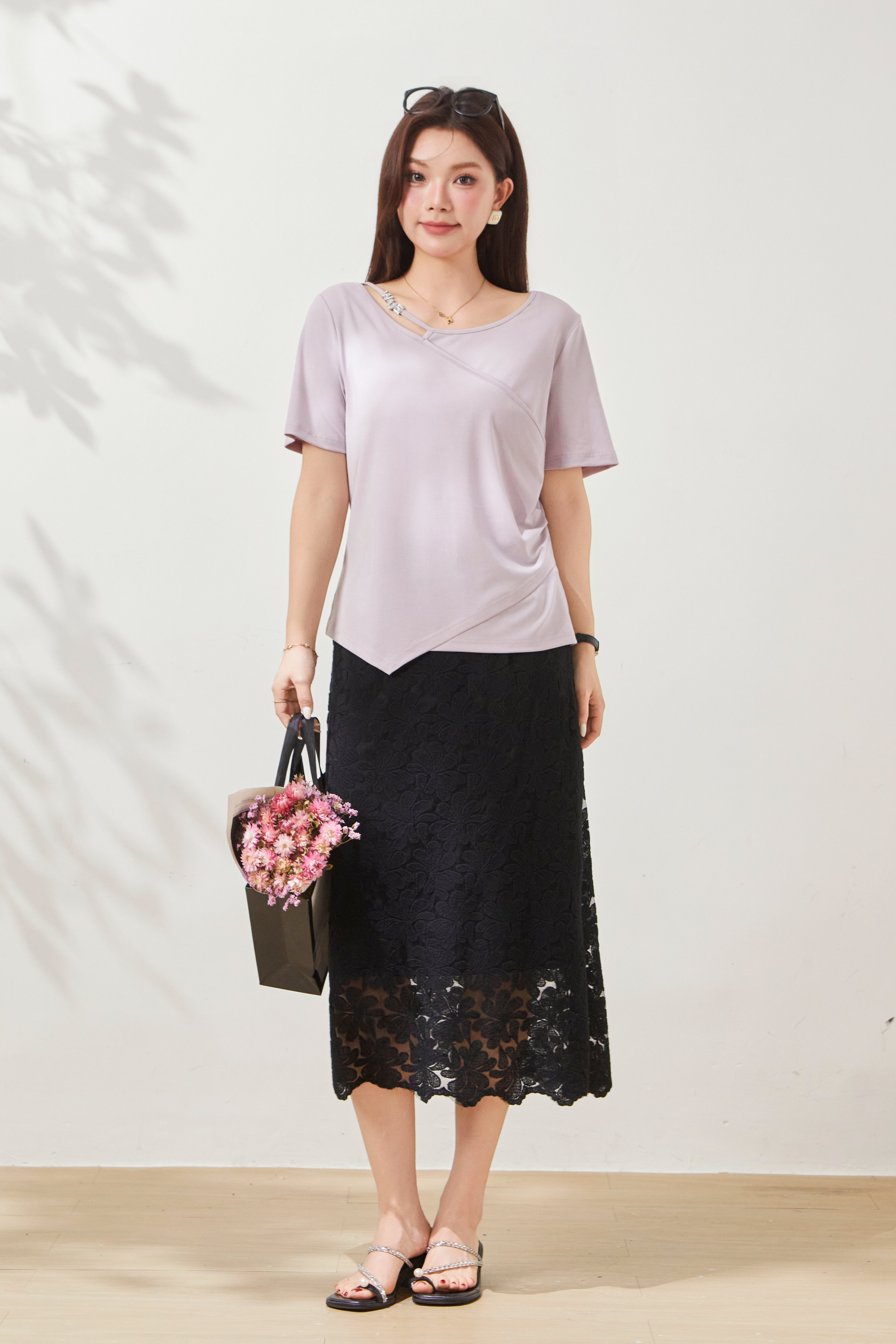 Irregular Slimming and Concealing Lyocell T-shirt FXZ7060