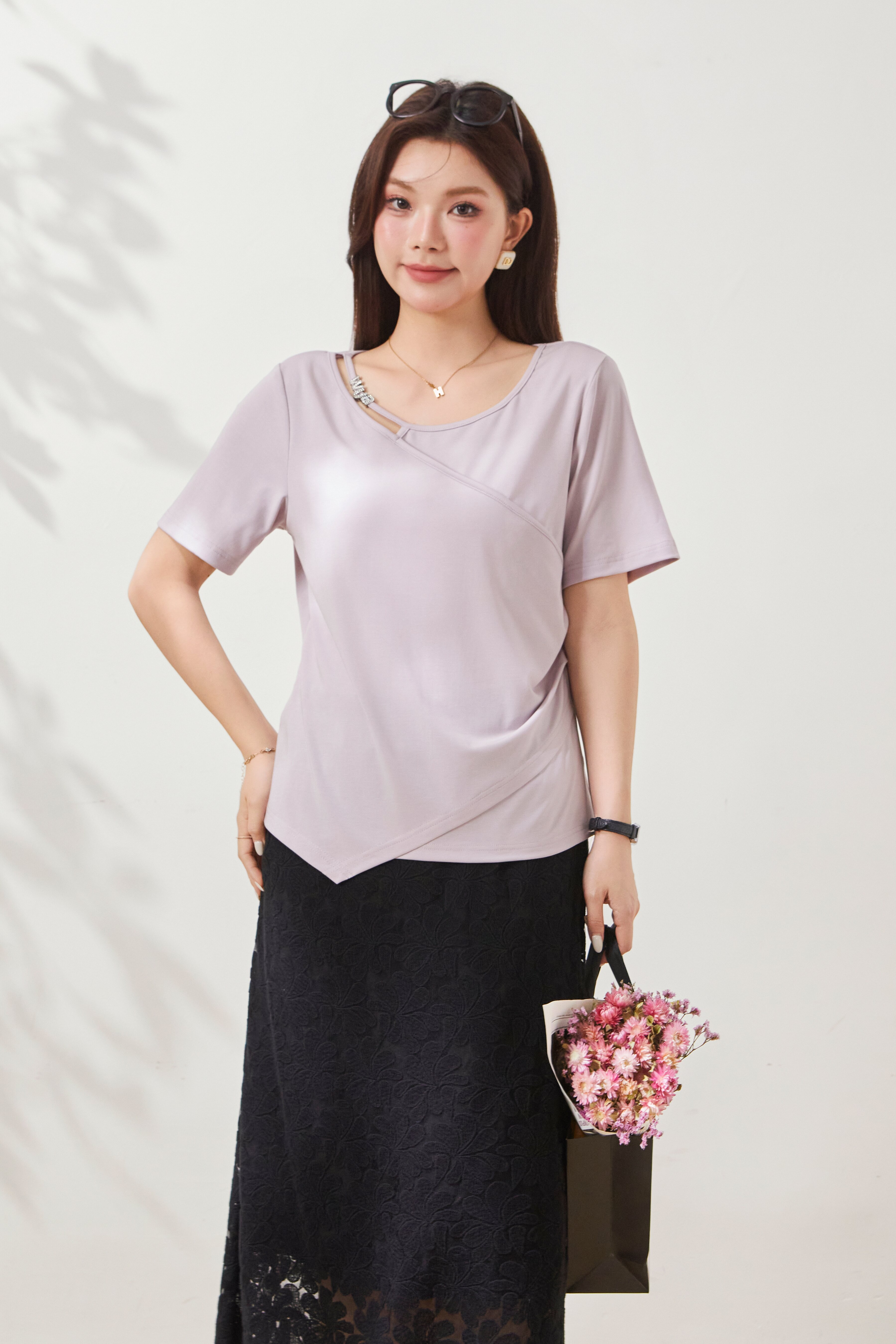 Irregular Slimming and Concealing Lyocell T-shirt FXZ7060