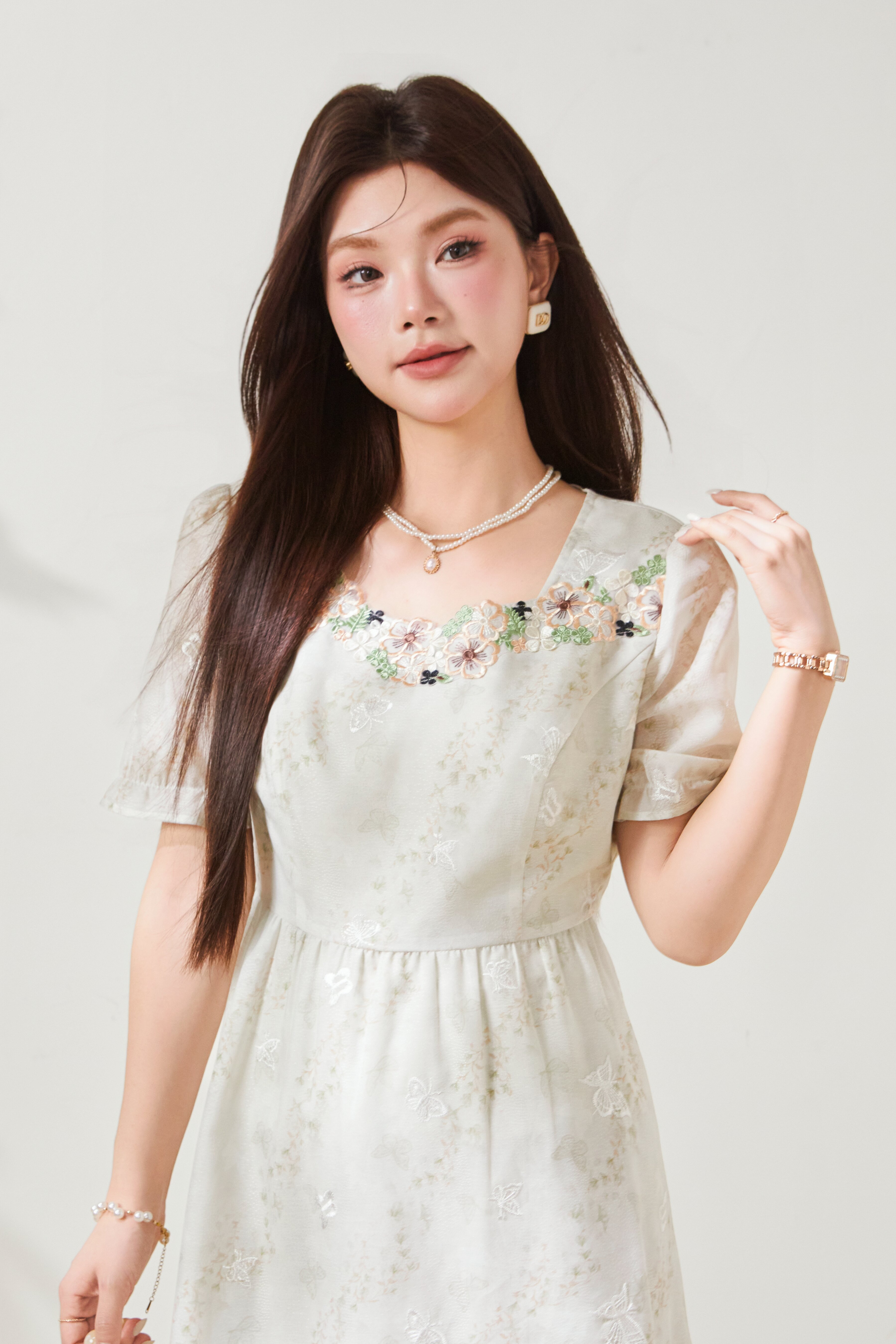 Vacation style square collar floral waist cinching dress FXQ7098