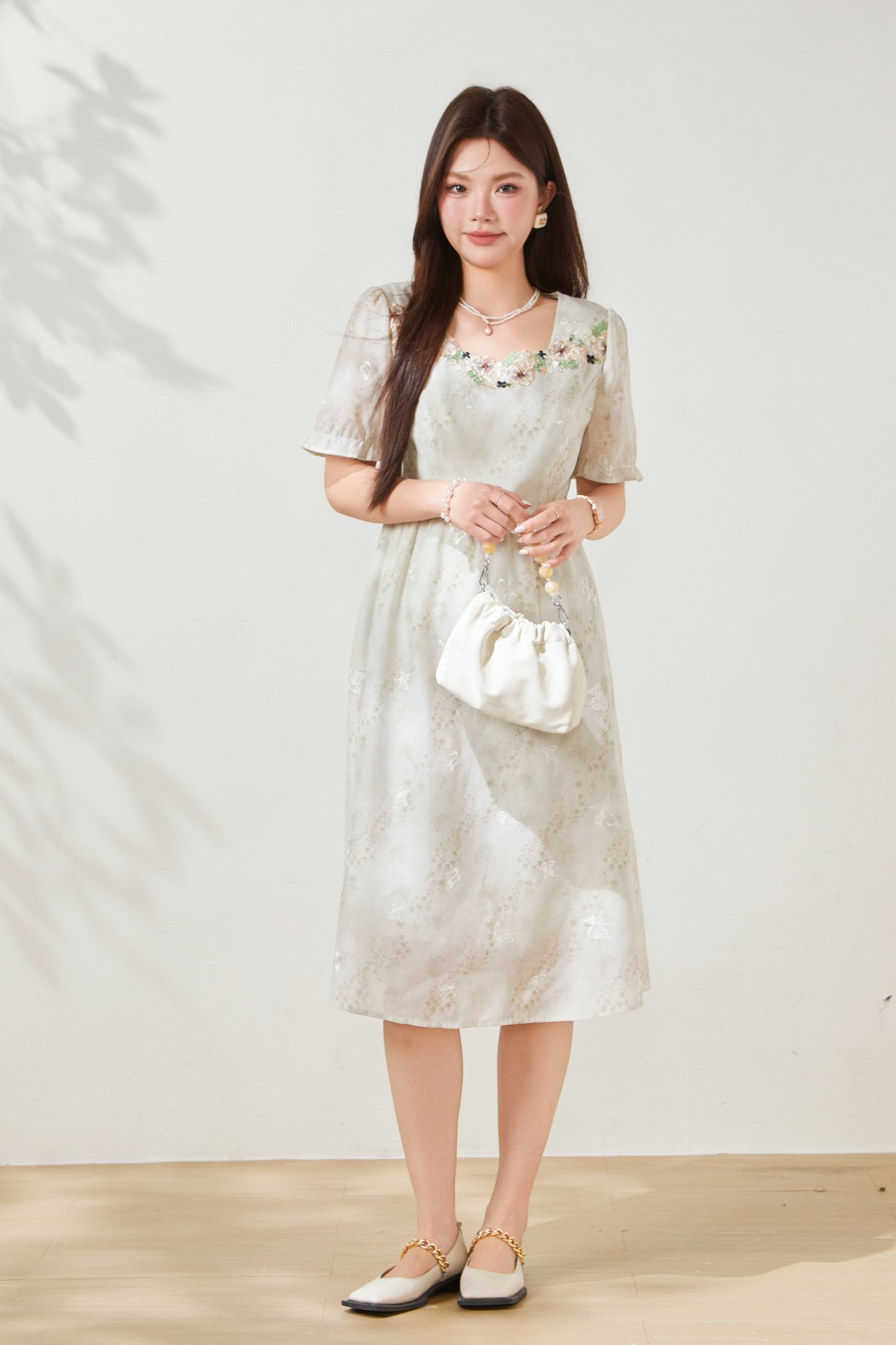 Vacation style square collar floral waist cinching dress FXQ7098