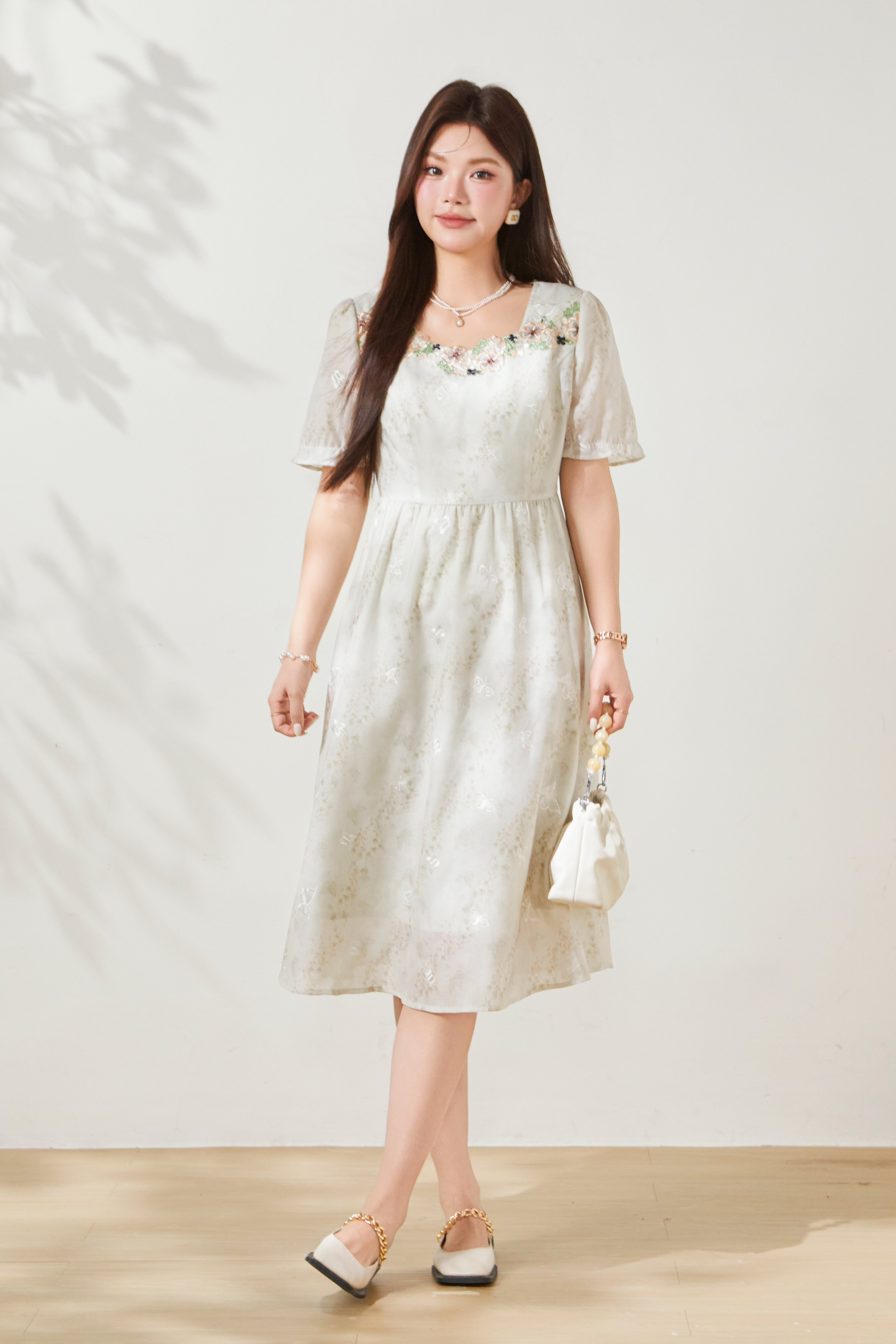 Vacation style square collar floral waist cinching dress FXQ7098