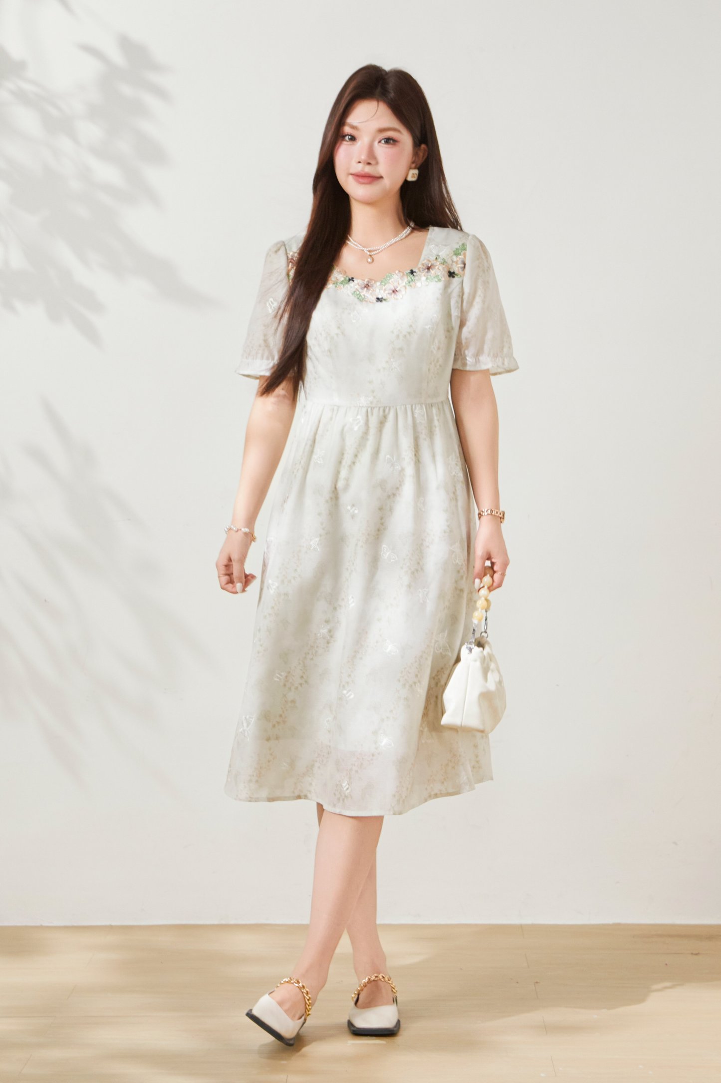 Vacation style square collar floral waist cinching dress FXQ7098
