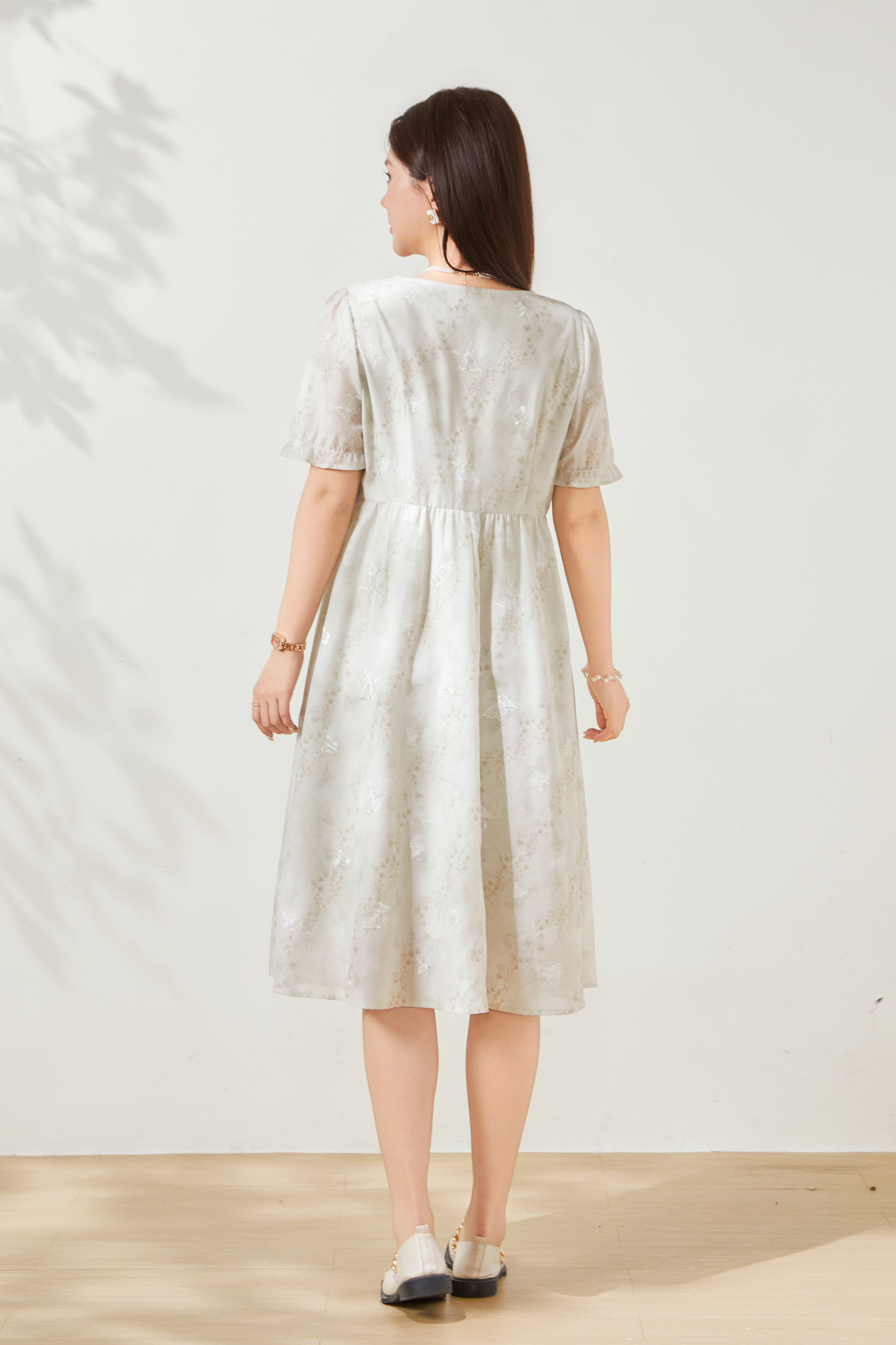 Vacation style square collar floral waist cinching dress FXQ7098